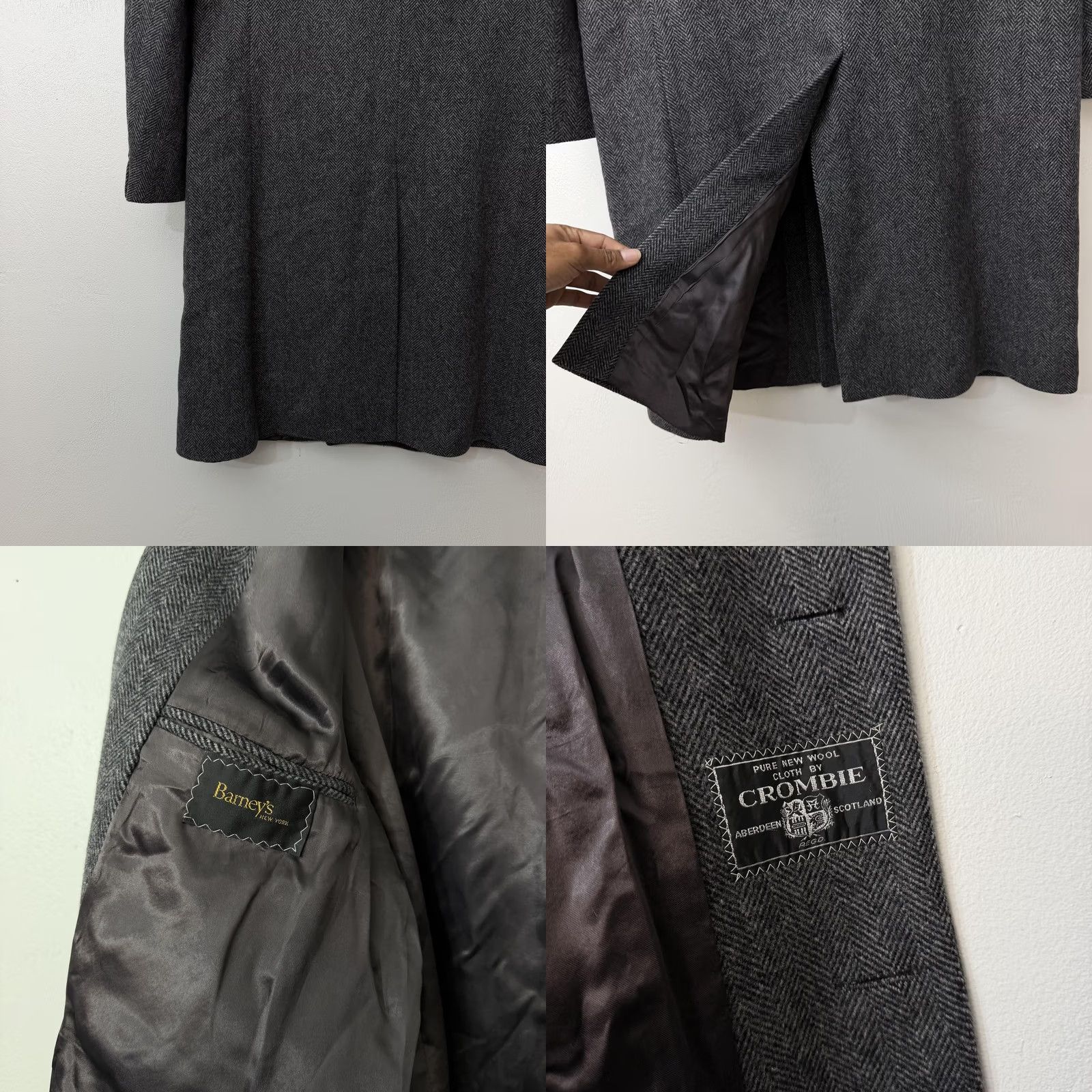 Vintage VINTAGE Barneys New York Overcoat Mens 46 Gray Wool Herringbone Tweed Long Lined Coat Size US S / EU 44-46 / 1 - 10 Thumbnail