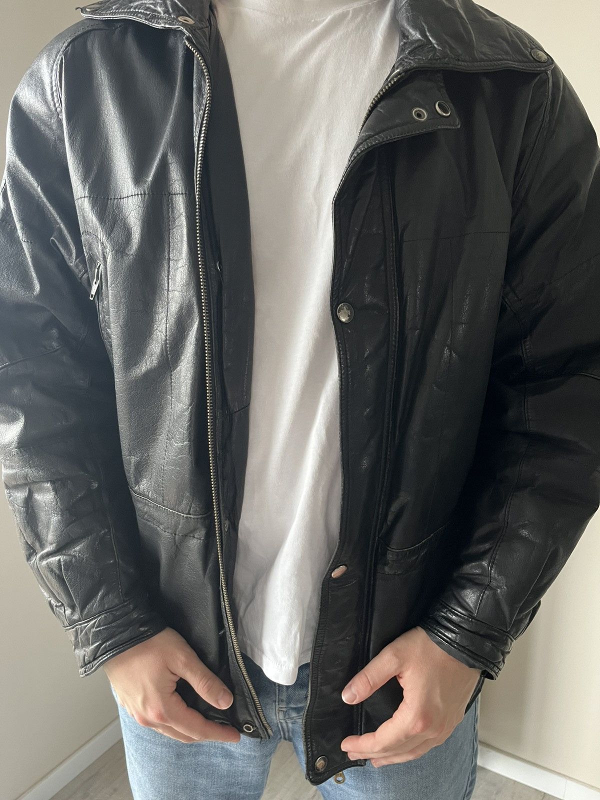 Genuine Leather vintage boxy leather jacket y2k Size US L / EU 52-54 / 3 - 2 Thumbnail
