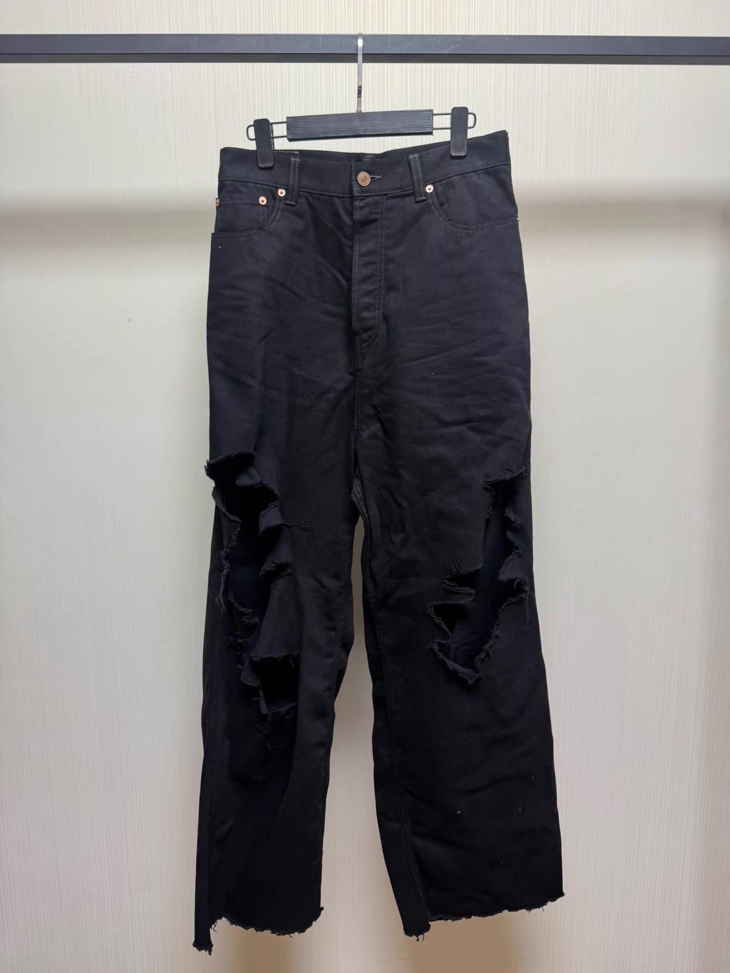 Balenciaga BalenciagaHeavilyDestroyedPureBlack Fake Two-Piece Jeans Q8 Size US 32 / EU 48 - 1 Thumbnail