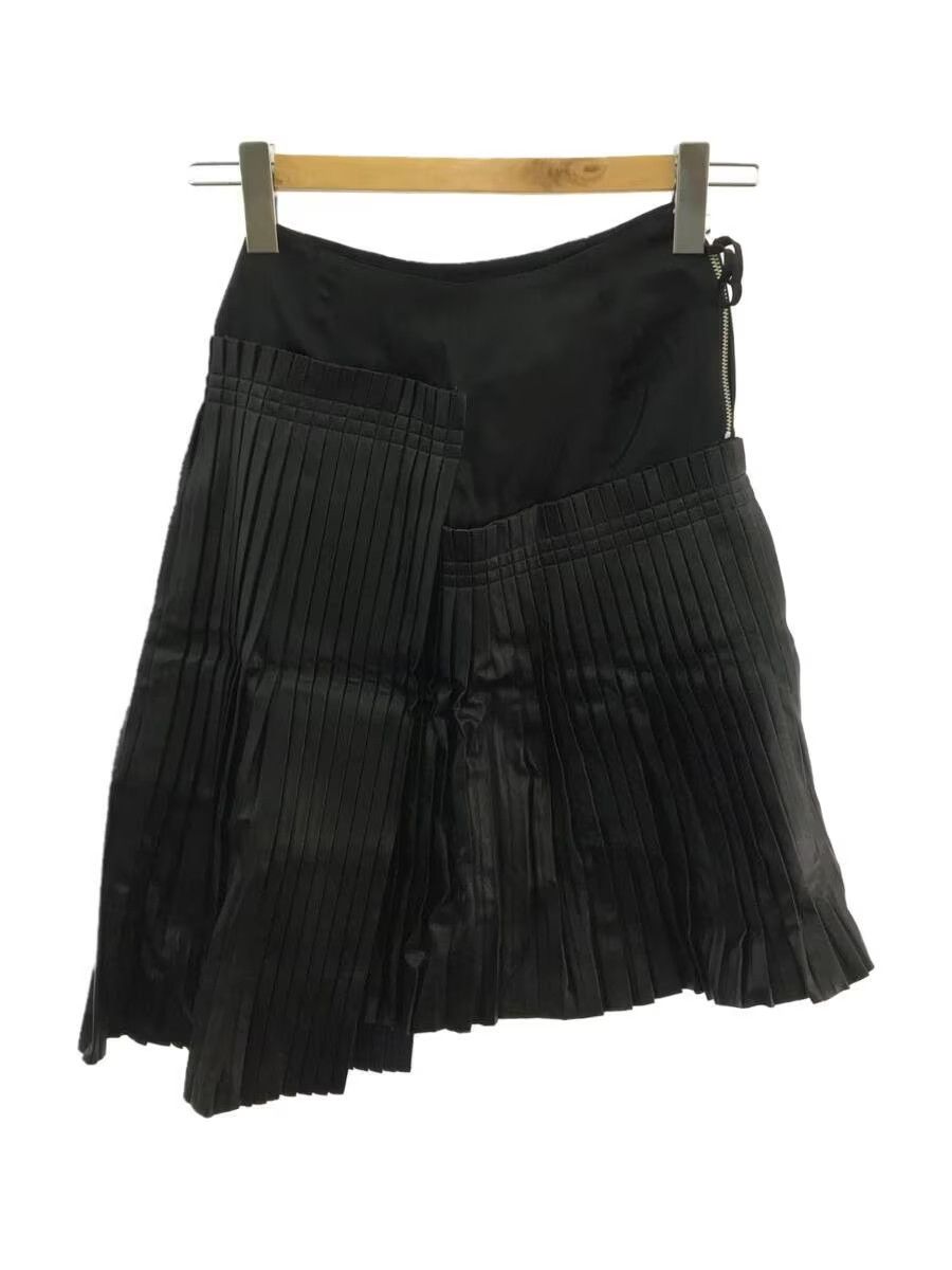 image of Maison Margiela Asymmetrical Pleated Leather Skirt in Black, Women's (Size 22)