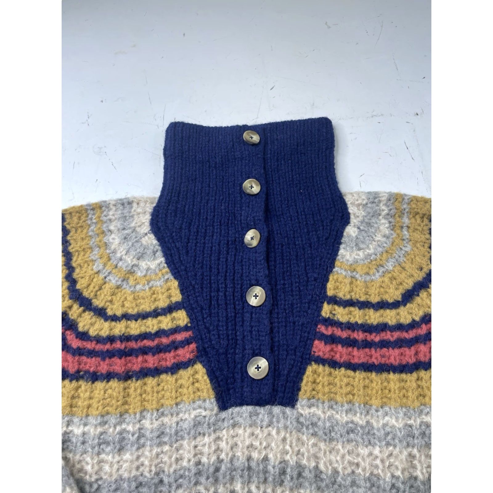 MOTHER MOTHER Sweater Womens Collared Button Alpaca Striped XS Multicolor Pullover Winds Of Change 90s? Size XS / US 0-2 / IT 36-38 - 3 Thumbnail