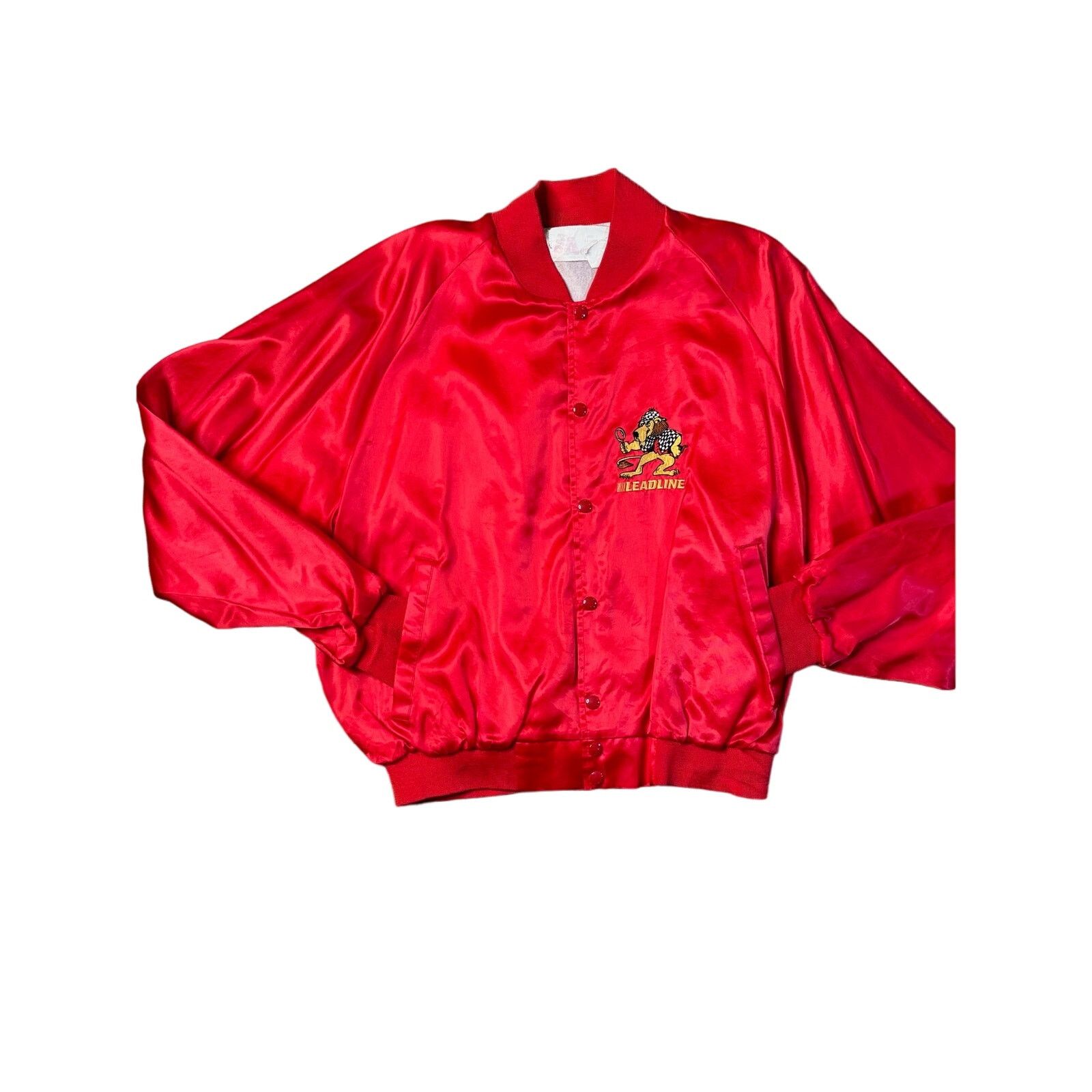 Vintage Vintage Leadline Red Satin Bomber Jacket Embroidered Logo XL Size US XL / EU 56 / 4 - 1 Thumbnail