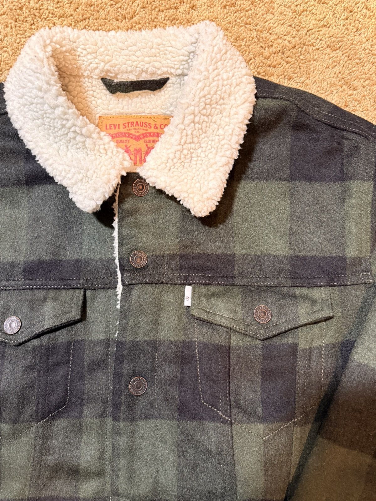Levi's Levis Jacket Mens XL Green Plaid Sherpa Lined Trucker Cowboy Size US XL / EU 56 / 4 - 2 Thumbnail