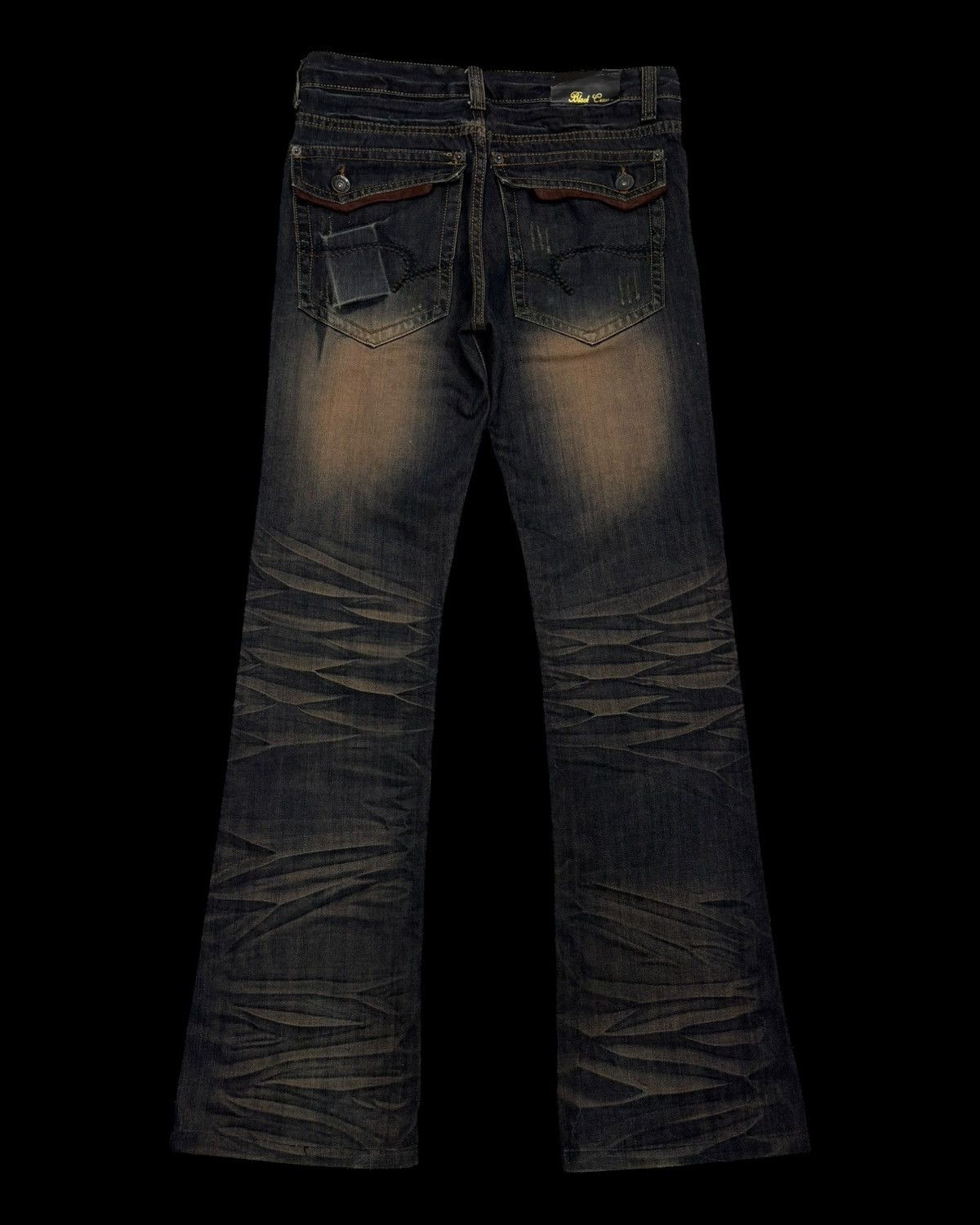 14th Addiction × KMRii × Yasuyuki Ishii 🔥FLARE JEANS WHISKER BLACK CROWN CLAW MARK DISTRESS JEAN Size US 32 / EU 48 - 6 Thumbnail