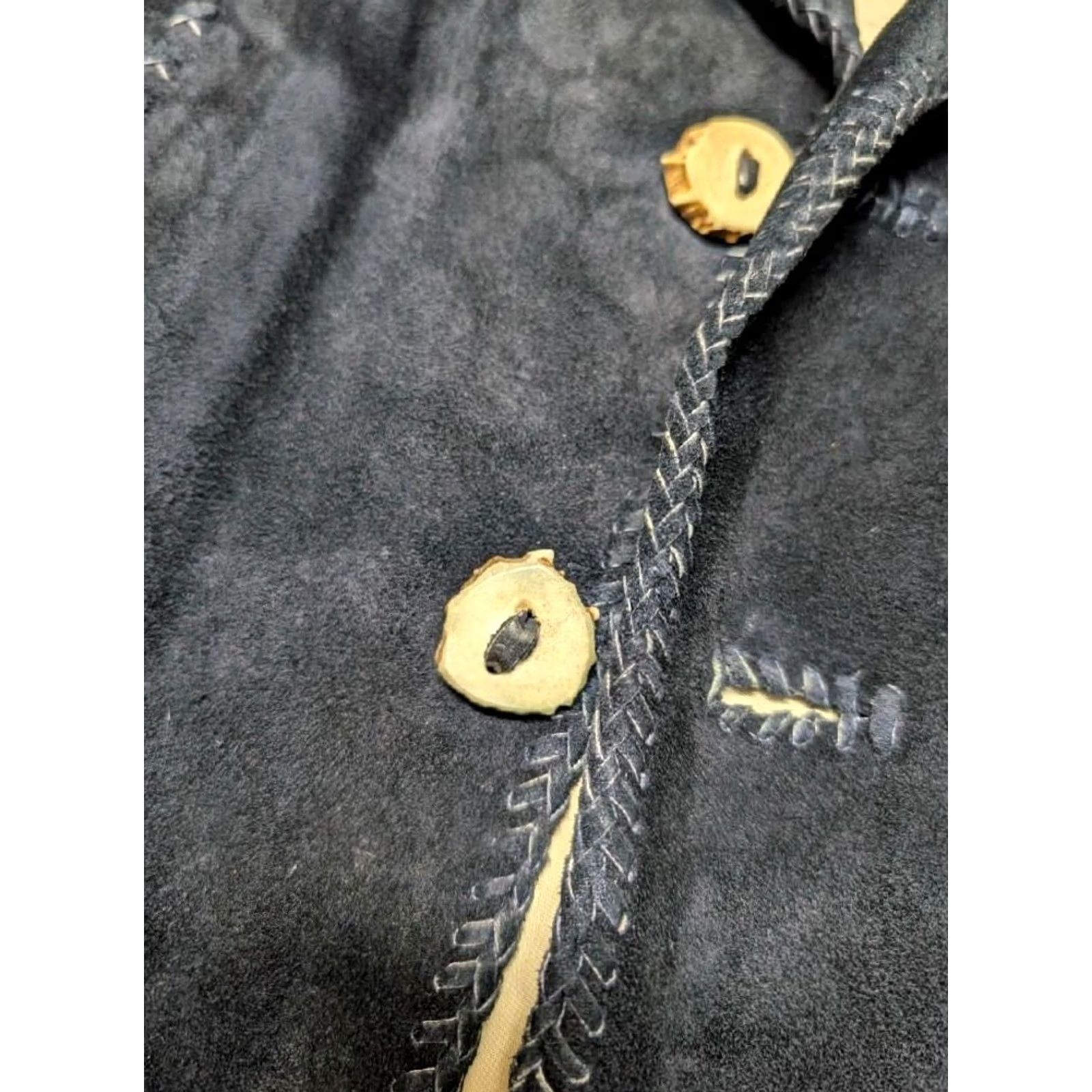 Vintage VINTAGE SUEDE LEATHER COAT XL BLUE HANDCRAFTED COWHIDE 1970s WESTERN WOMEN overcoat Coat XS? Size XL / US 12-14 / IT 48-50 - 6 Thumbnail