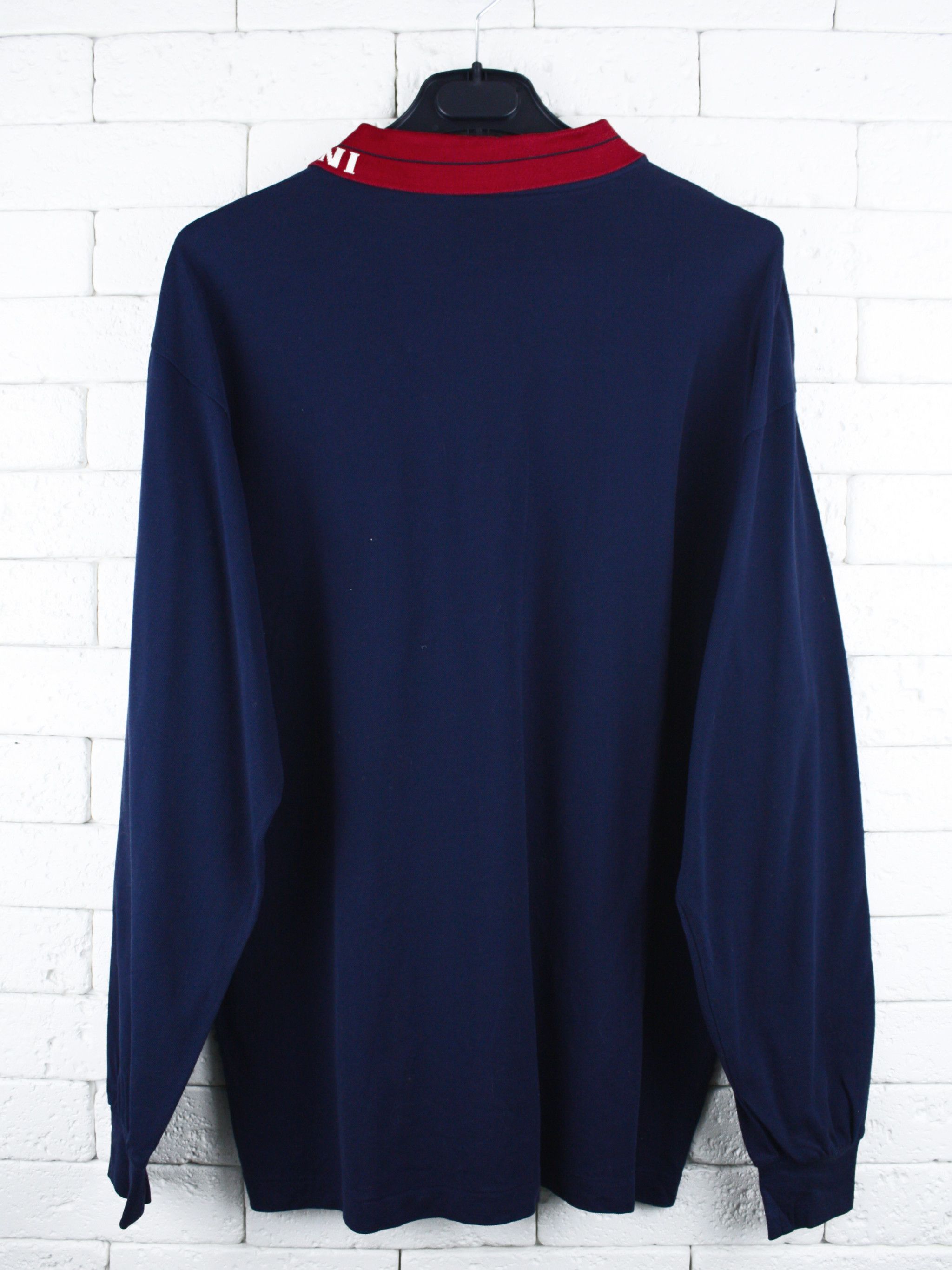 Missoni Missoni Vintage Long Sleeve Navy Polo Shirt with Red Collar Size US M / EU 48-50 / 2 - 2 Thumbnail