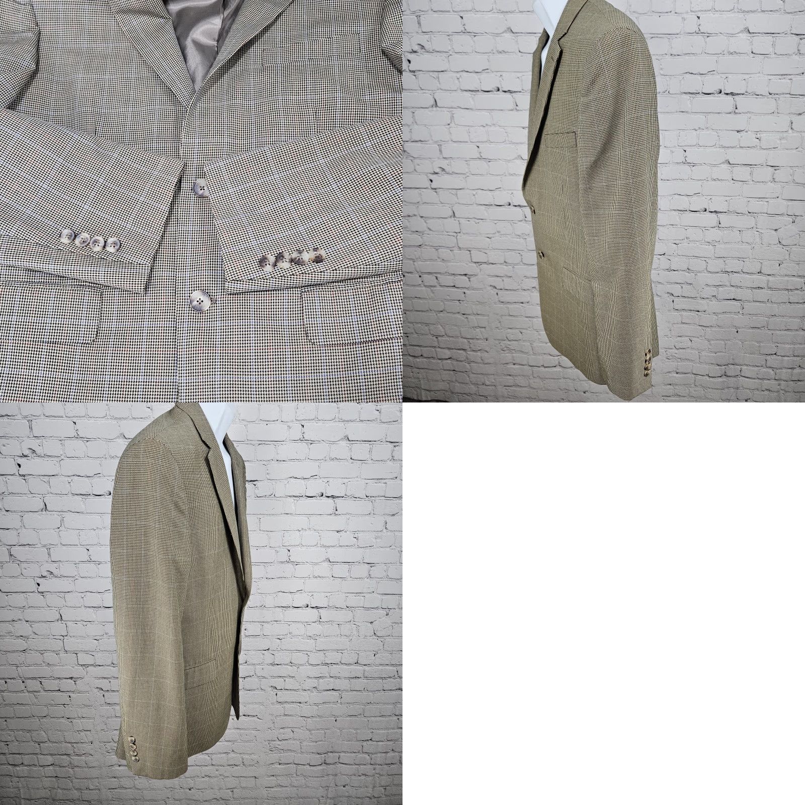 Tasso Elba Tasso Elba Sport Coat Blazer Notch Lapel Houndstooth 2 Button Vented Black Tan 40R Mens Jacket Regular Size Button Front) Size 40R - 9 Thumbnail