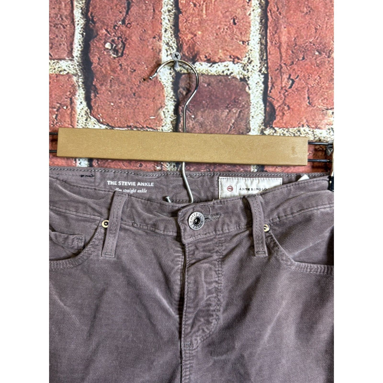 Anthropologie AG Adriano Goldschmied The Stevie Ankle Slim Straight Velvet Pants 25 Women Size 42" / US 20 - 2 Thumbnail