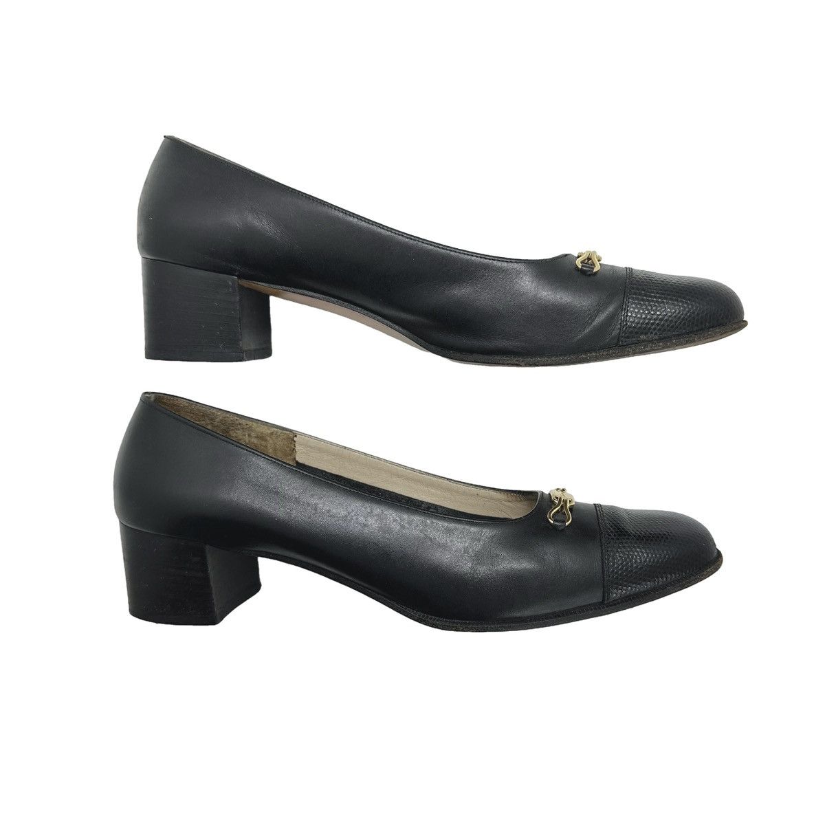 Salvatore Ferragamo Salvatore Ferragamo Black Leather Cap Block Heel Pumps 9AA Size US 9 / IT 39 - 5 Thumbnail