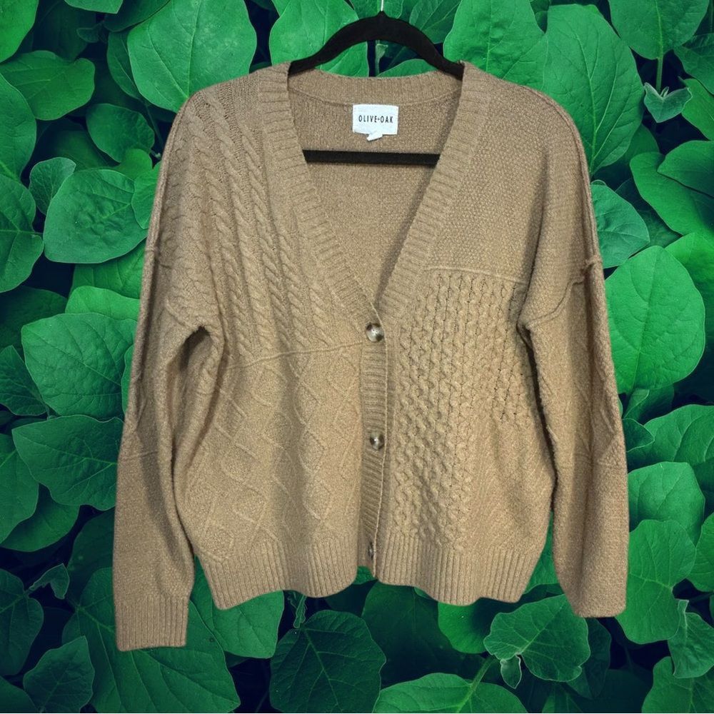 Other Olive Oak Tan Cozy Cable Knit Button Front V Neck Sweater Me Grailed