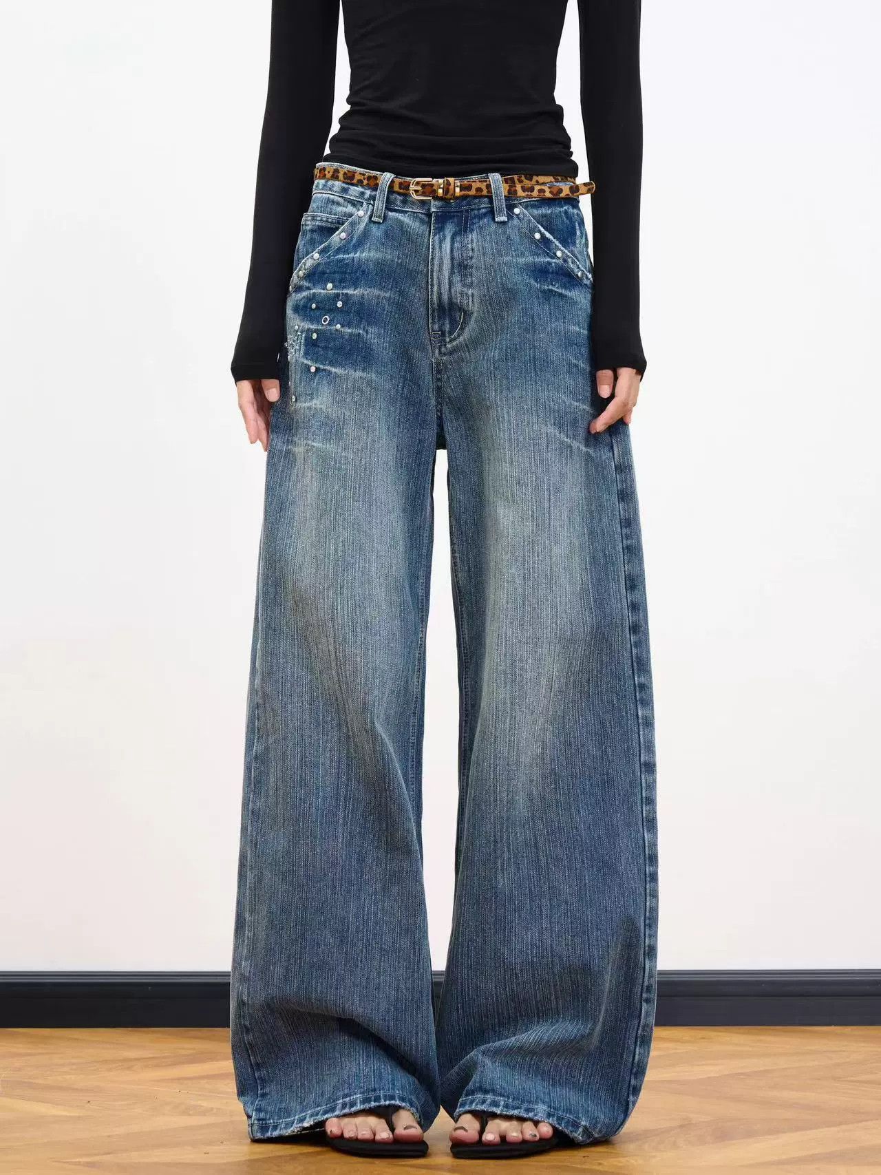Jean American retro rivet washed distressed lightning jeans Size US 32 / EU 48 - 1 Thumbnail
