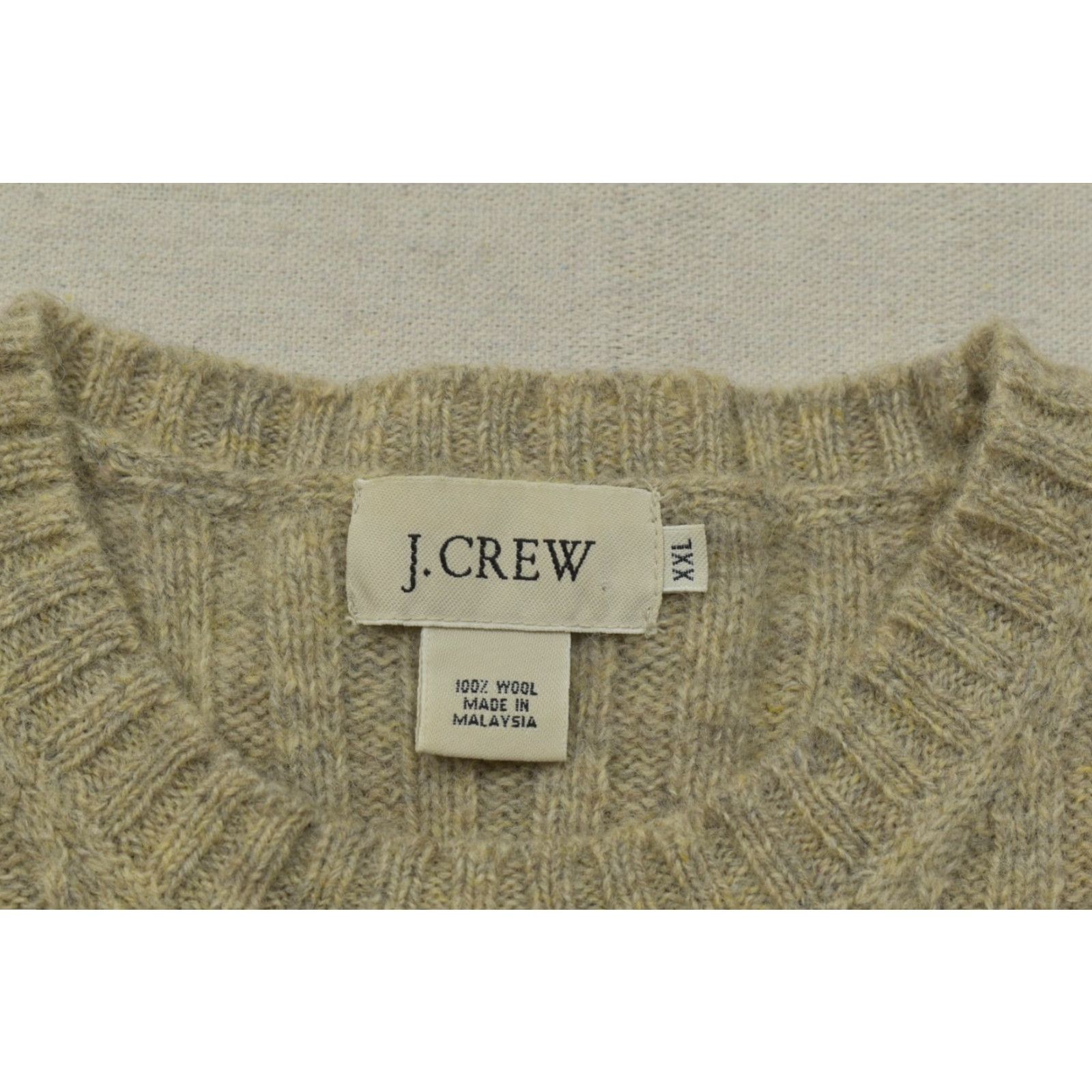 J.Crew J.CREW Men's Knit Pullover Sweater 2XL Beige 100% Wool Regular Long Sleeve Knit Solid Fall Winter Spring Mens Size US XXL / EU 58 / 5 - 8 Thumbnail