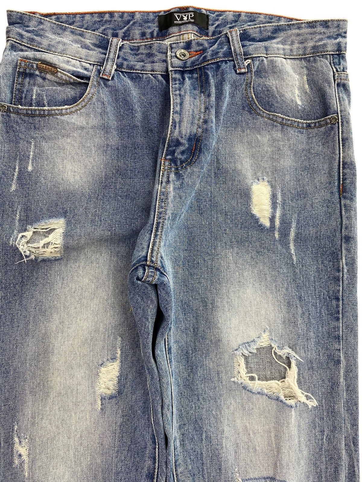 Playboy Playboy Acid Blue Wash Distressed Style Straight Cut Jeans Size US 32 / EU 48 - 2 Thumbnail