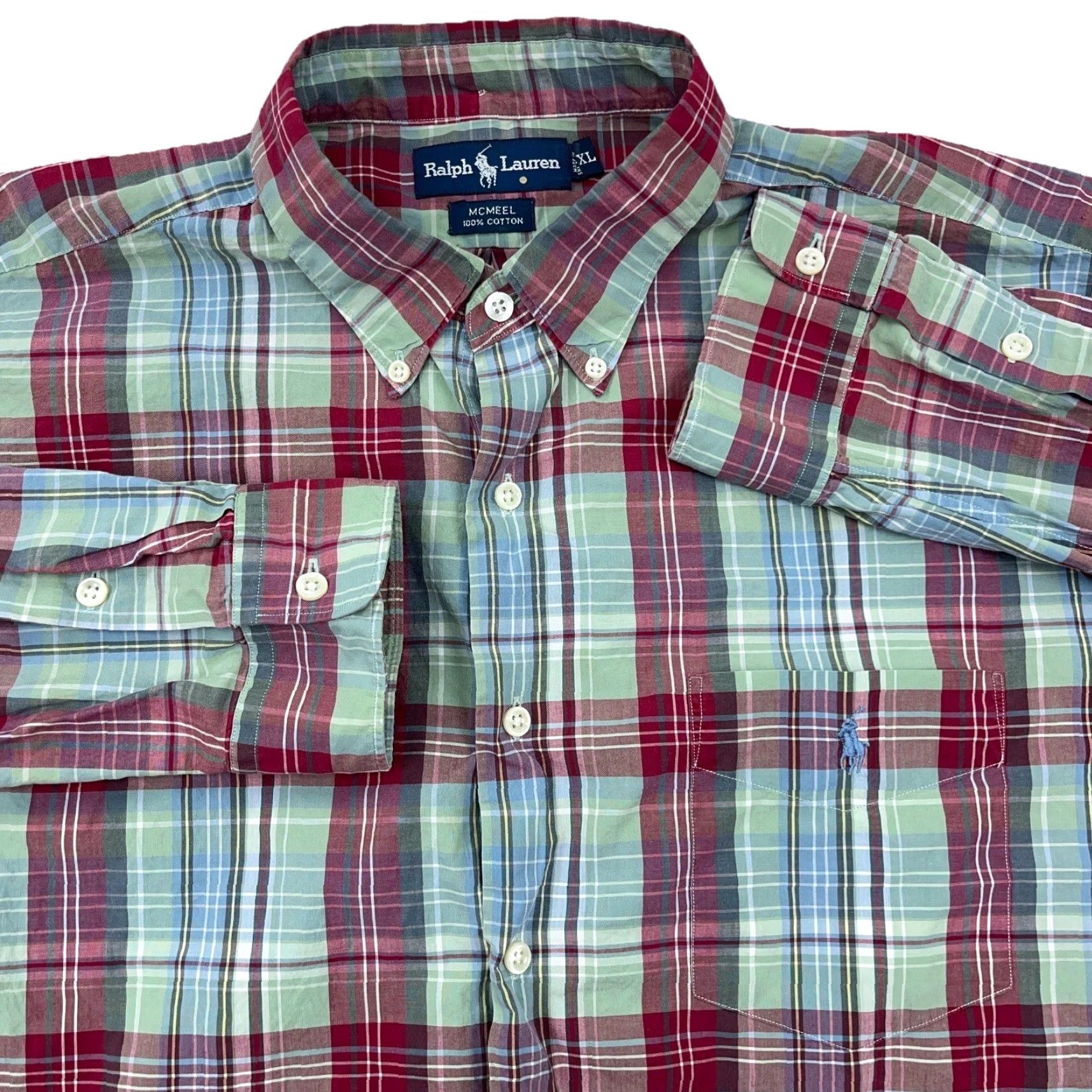 Ralph Lauren Ralph Lauren Shirt Men XL Green Plaid Button-Up Dress Shirt Mcmeel Poplin Pocket Shirt Size 46R - 2 Thumbnail