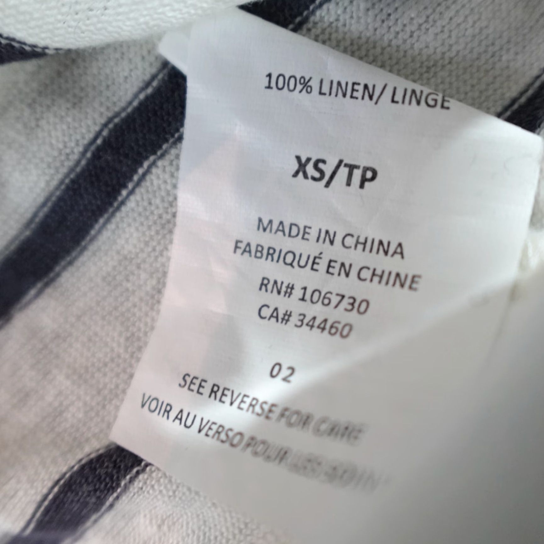 Vince Vince Womens Shirt XS White Crewneck Linen Breton Stripe Short Sleeve T-Shirt Womens XS White Linen Breton Stripe Vince Shirt Size XS / US 0-2 / IT 36-38 - 3 Thumbnail