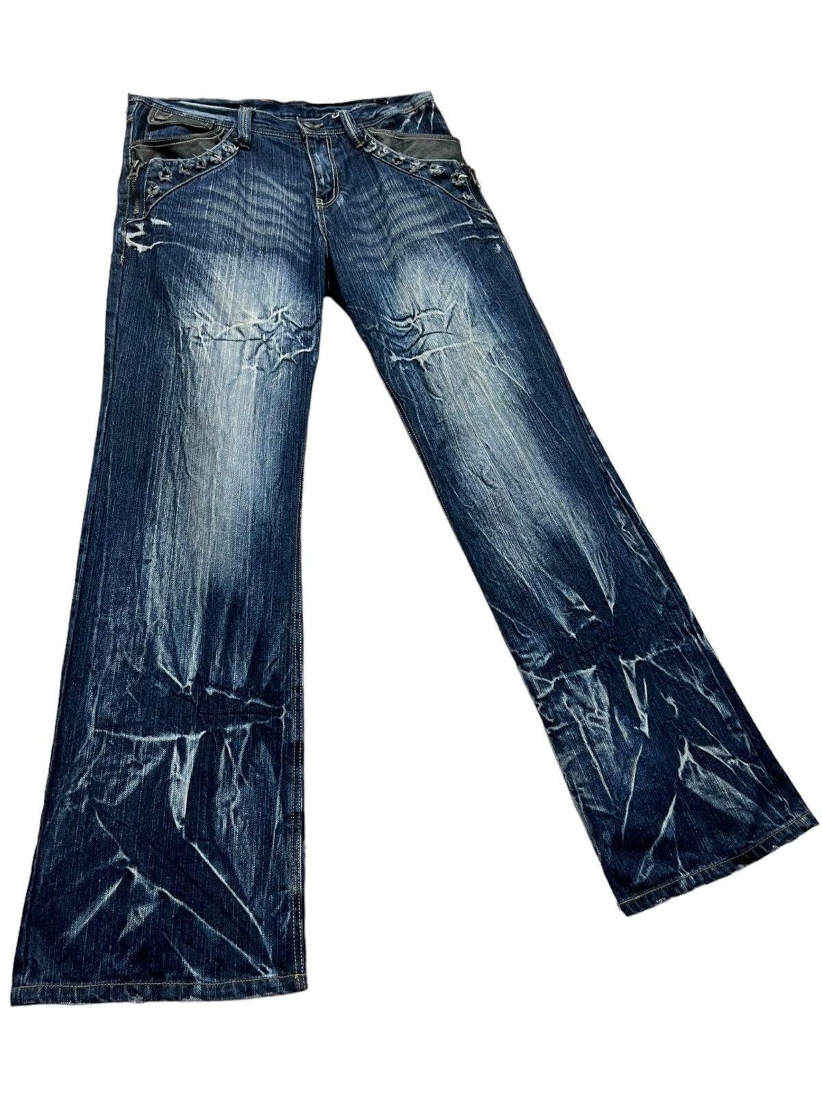 Beauty Beast × If Six Was Nine × Tornado Mart FYE🔥Vtg 90’s TRIXY Punk Studded Acid Wash Blue Flare Denim Size US 33 - 5 Thumbnail