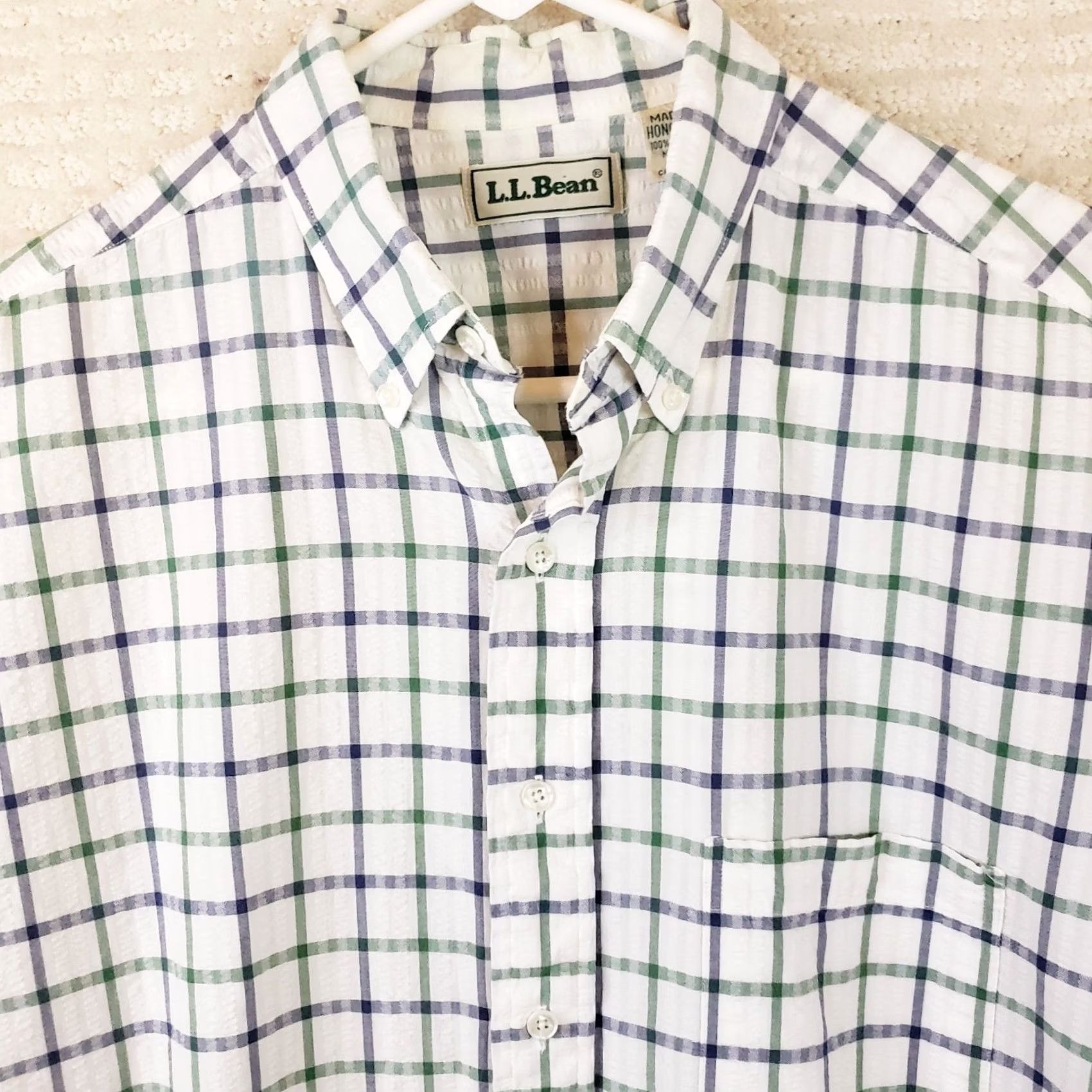Vintage L.L. Bean Seersucker Shirt Mens M GreenBlue Plaid Cotton Button Up Preppy Camp Dad Shirt Size US M / EU 48-50 / 2 - 3 Thumbnail