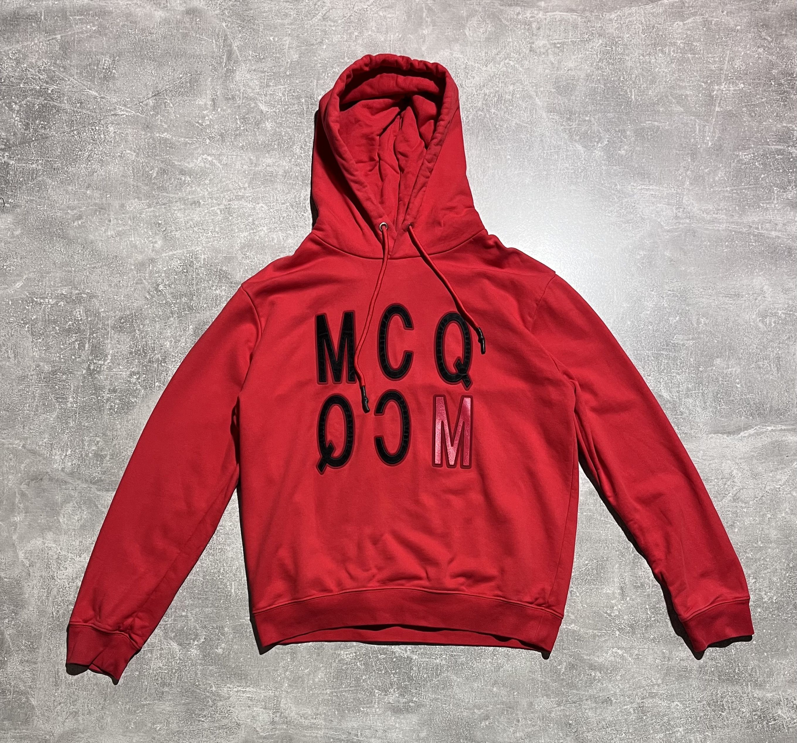 image of Mcq Alexander Mcqueen Velvet Logo Hoodie Sweatshirt in Red, Men's (Size Large)