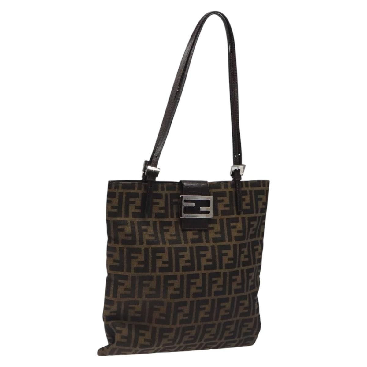 Fendi Zucca Canvas Mamma Baguette Tote Bag Black Brown Silver Auth Bd1403 in Black/Brown/Silver, Women's