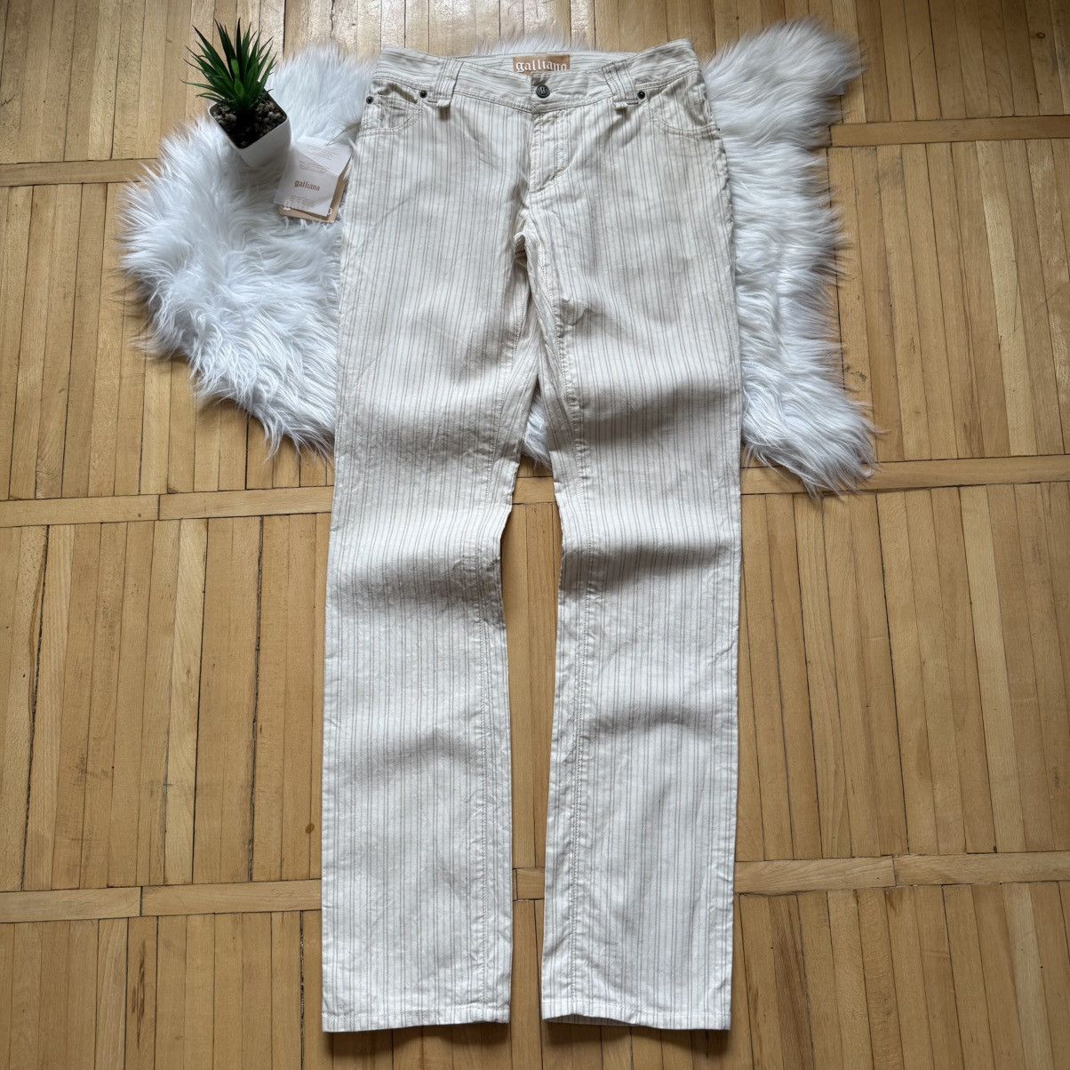 John Galliano 📌 NEW John Galliano Y2K 00s Big Logo Striped Beige Pants Size 29" - 9 Thumbnail
