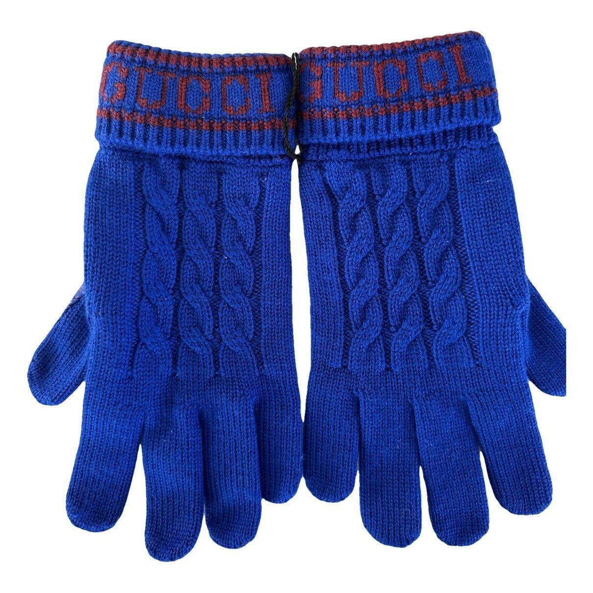 image of Blue Leather Gucci Gloves, Men's