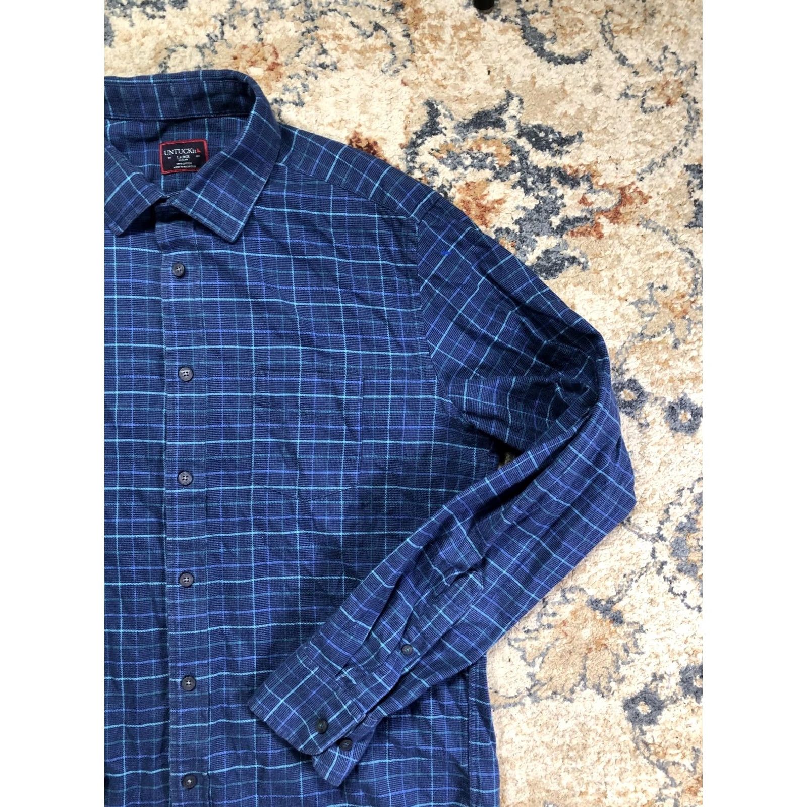 UNTUCKit UNTUCKit Shirt Mens Large Blue Plaid Slim Fit Long Sleeve Button Up Casual Size US L / EU 52-54 / 3 - 4 Thumbnail