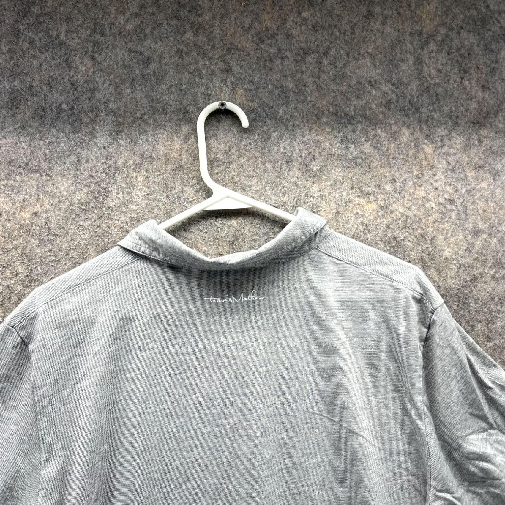 TravisMathew Travis Mathew Polo Shirt Large Adult Gray Pima Polyester Preppy Dress Shirt Short Sleeve Collared Button Logo Casual Business Party/Cocktail Mens Size 42R - 2 Thumbnail
