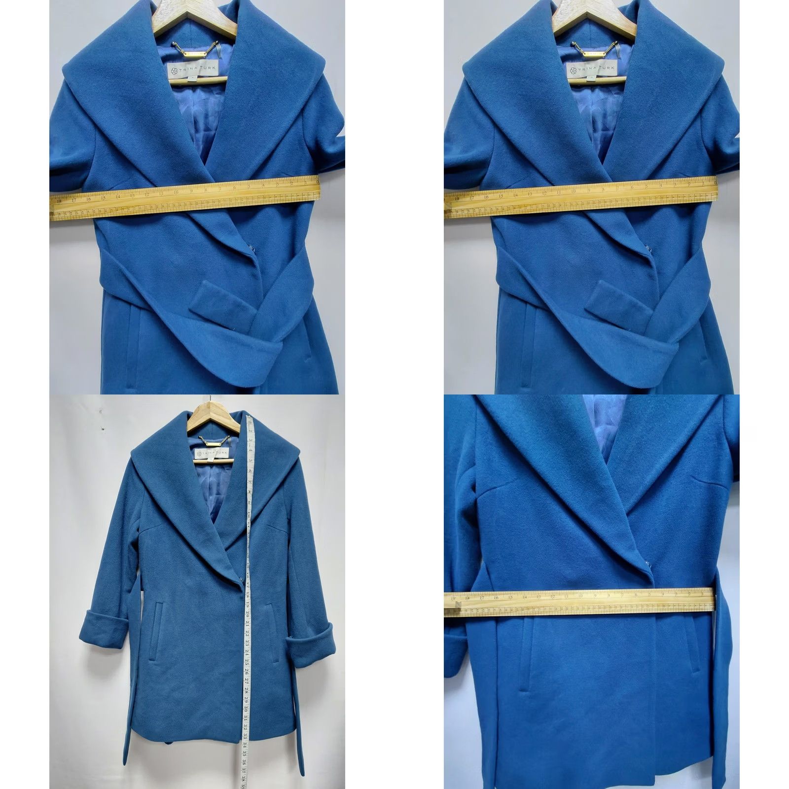 Trina Turk Trina Turk Wool Blend Coat Blue Solid Long Sleeve Women Size 4 Belted Wrap Coat Regular Fit Mid-Length Winter Fall Casual Business Mens Girls Size S / US 4 / IT 40 - 8 Thumbnail