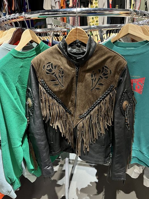 Unik leather outlet jacket with fringe