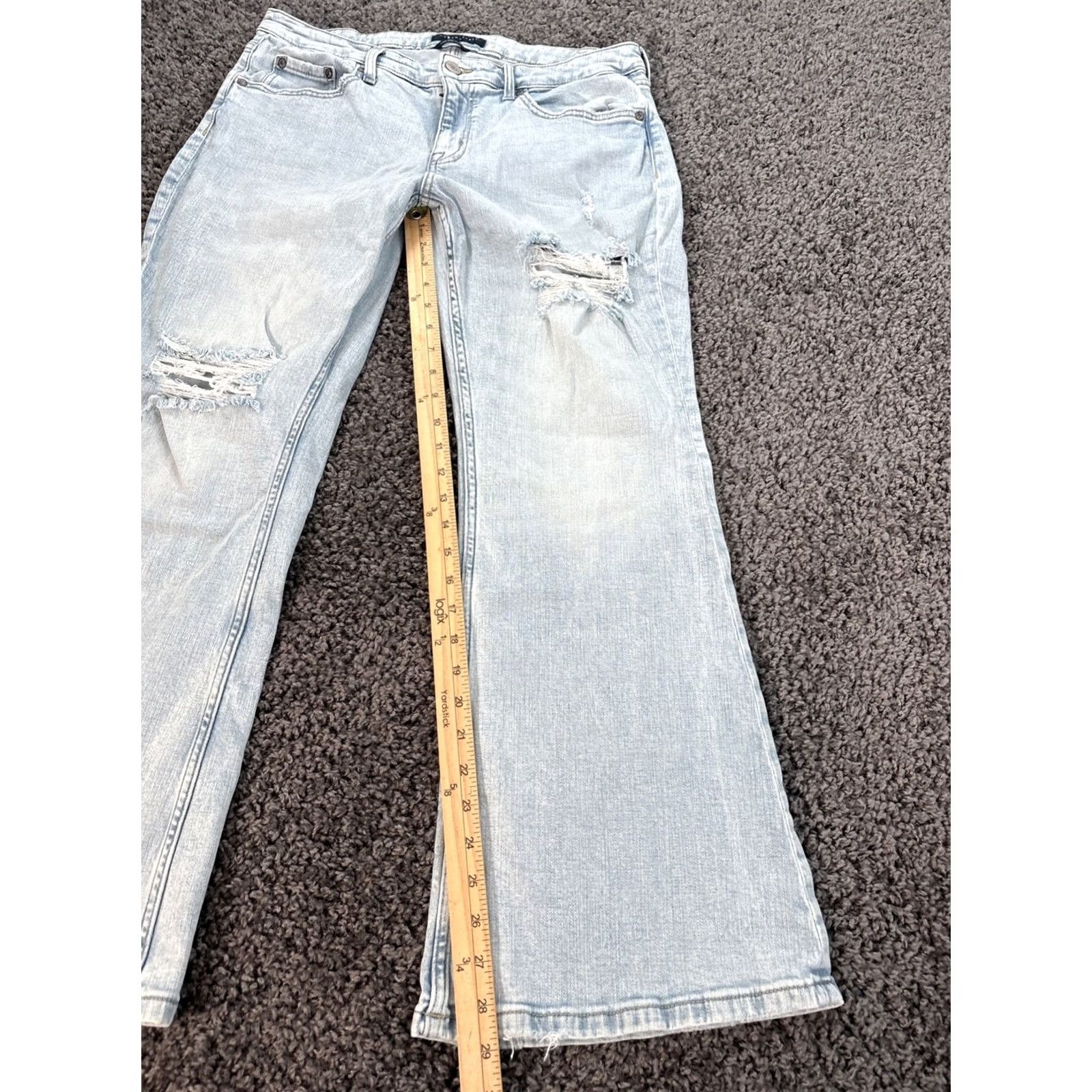 Vintage Aéropostale Jeans Distressed Light Wash Low Rise Flare 14 Regular 34x29 Womens Blue Size 36" / US 14 / IT 50 - 2 Thumbnail