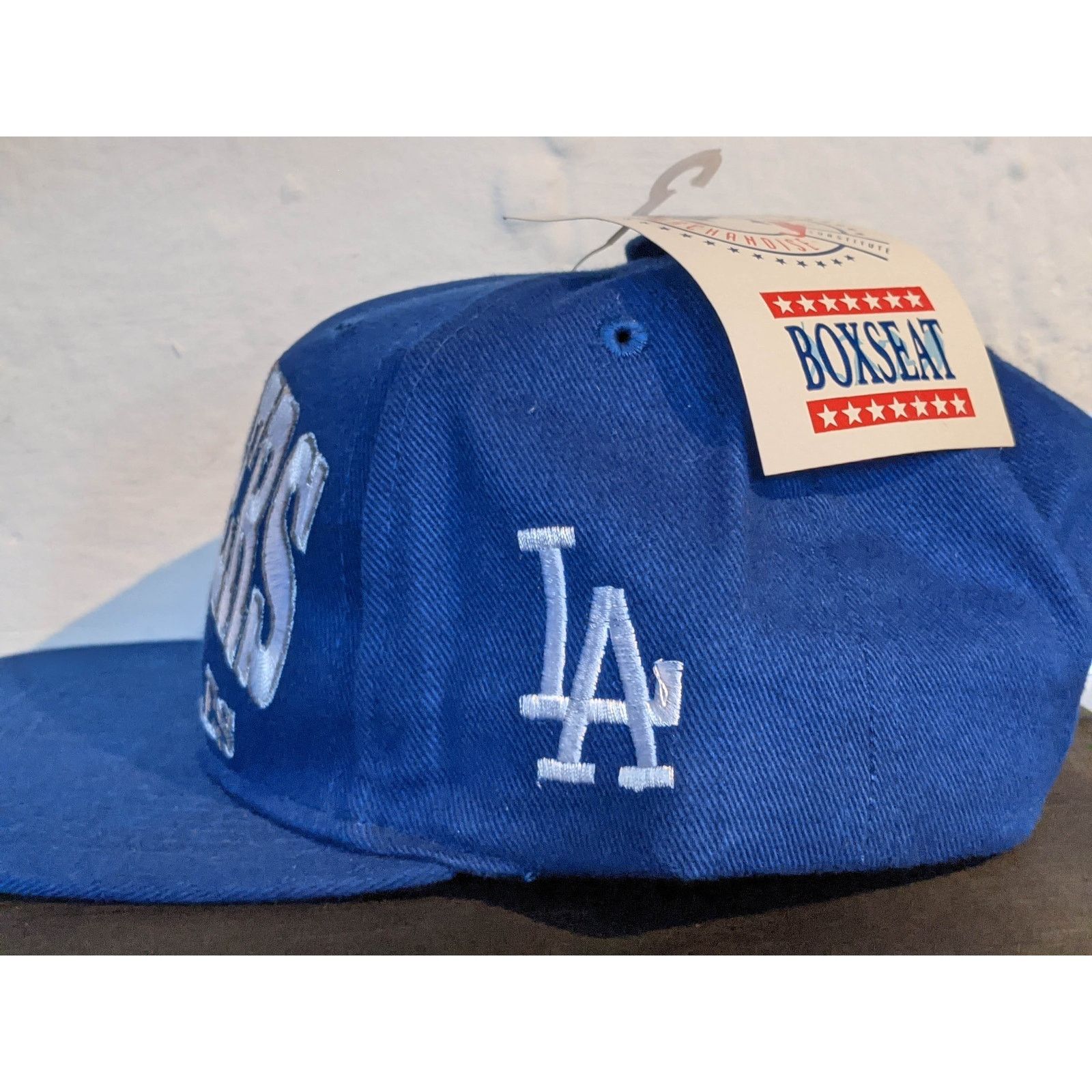 Los Angeles Dodgers LA on sale Boxseat Block script logo snapback hat MLB vtg NWT