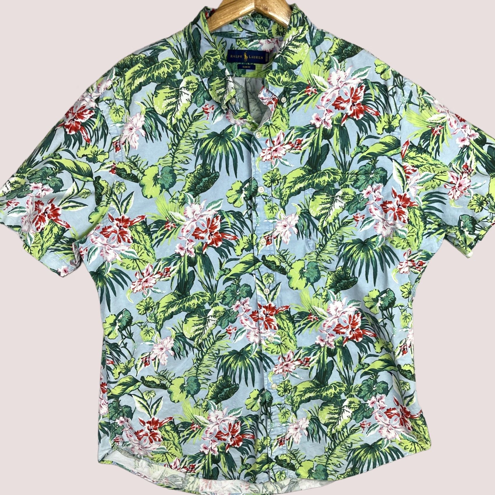 Polo Ralph Lauren Polo Ralph Lauren Shirt Mens 2XL Blue Hawaiian Floral Slim Fit Button Down Aloha Shirt Size US XXL / EU 58 / 5 - 1 Thumbnail