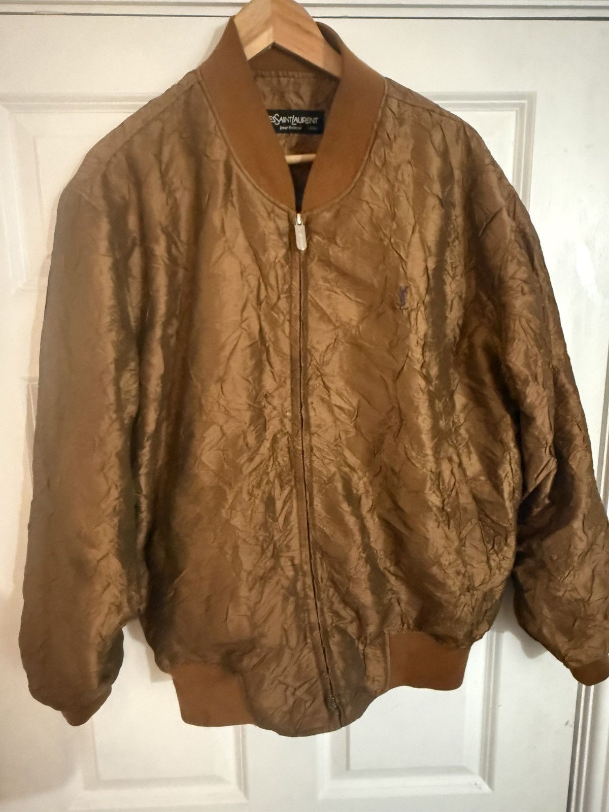 Saint Laurent Paris YSL metallic golden crinkled texture bomber jacket Size US L / EU 52-54 / 3 - 1 Thumbnail