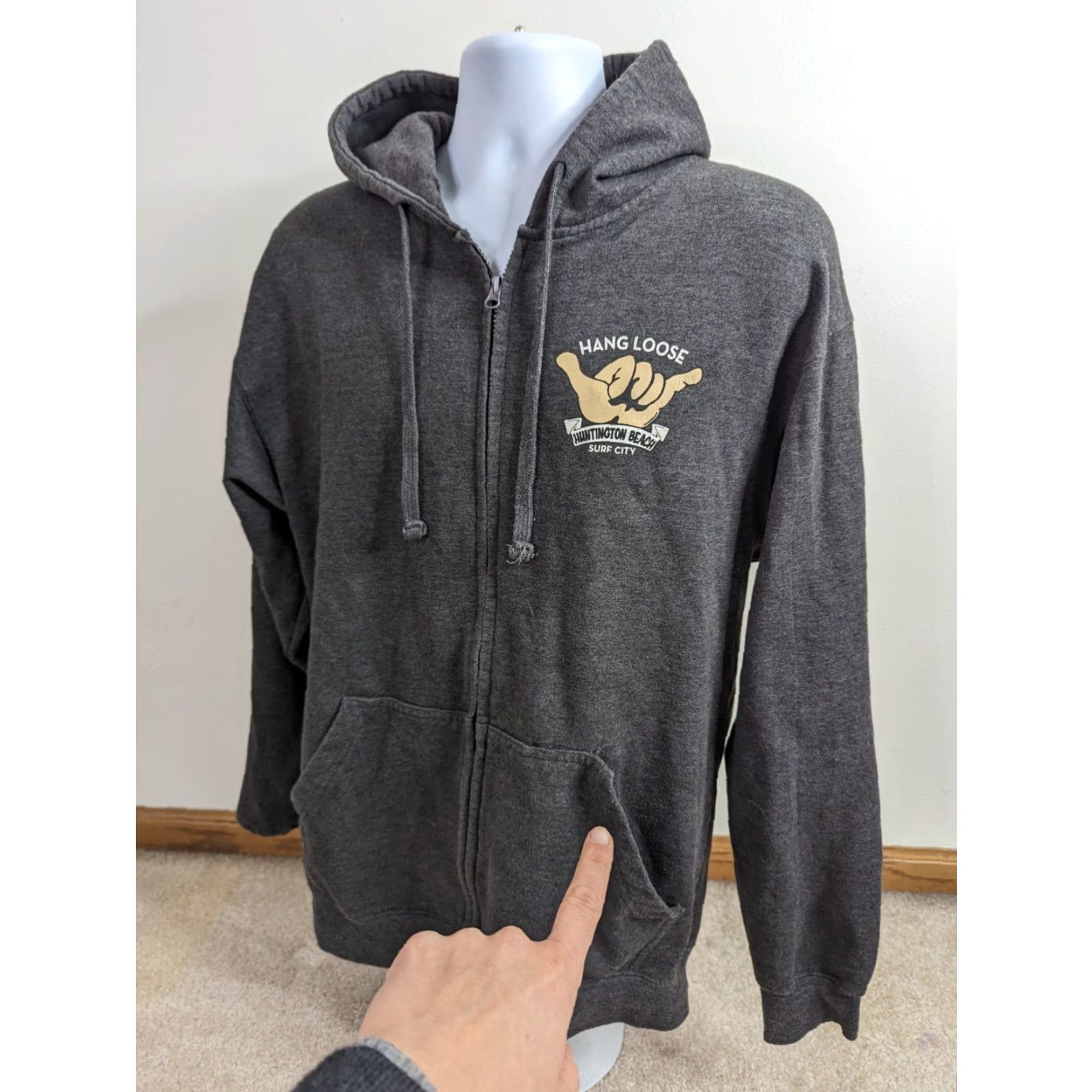Vintage VINTAGE Hang Loose California Huntington Beach Full Zip Hoodie Mens Large Gray Size US L / EU 52-54 / 3 - 2 Thumbnail