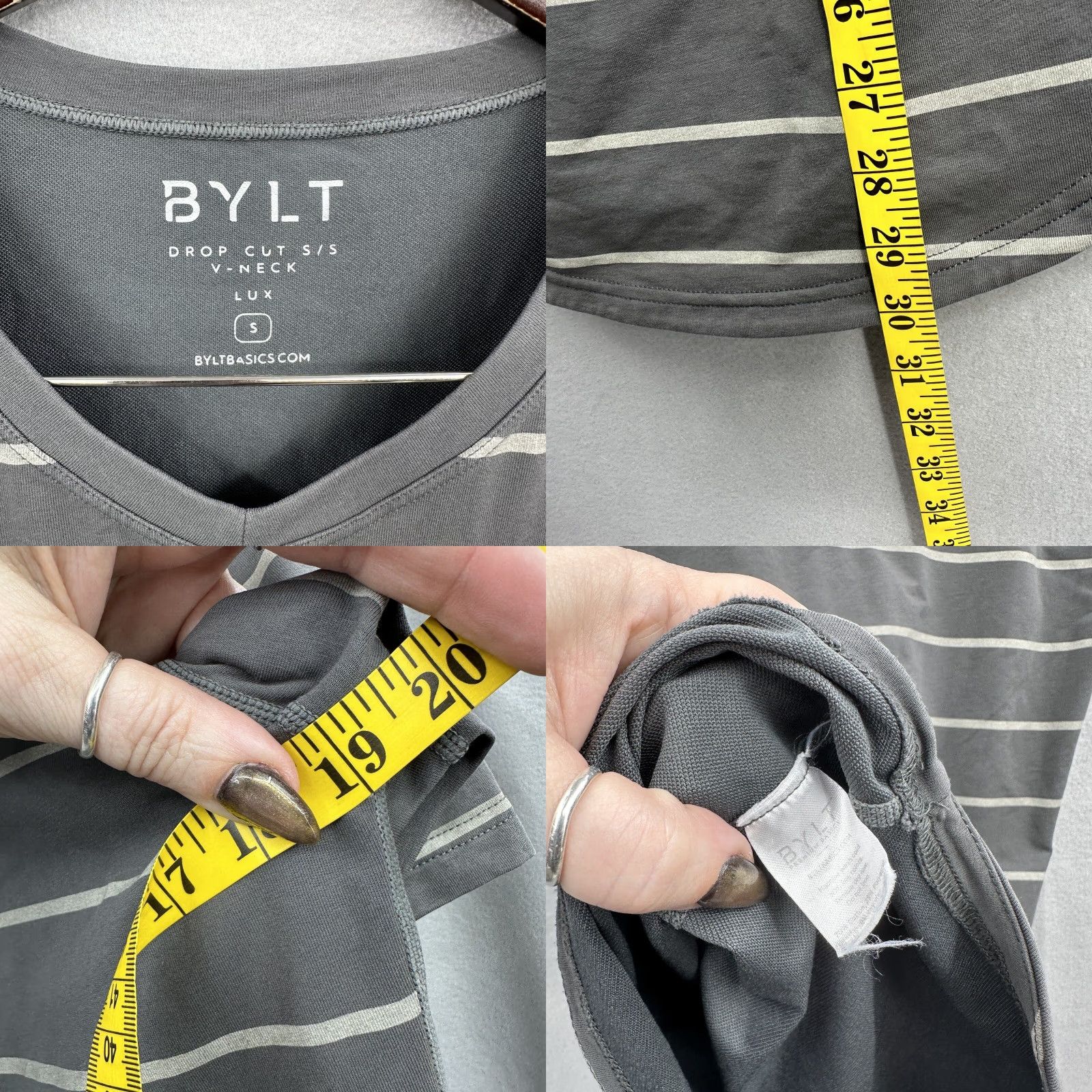 Vintage BYLT Drop Shirt Lux Men Small V Neck Gray Striped Short Sleeve T-Shirt Size US S / EU 44-46 / 1 - 8 Thumbnail