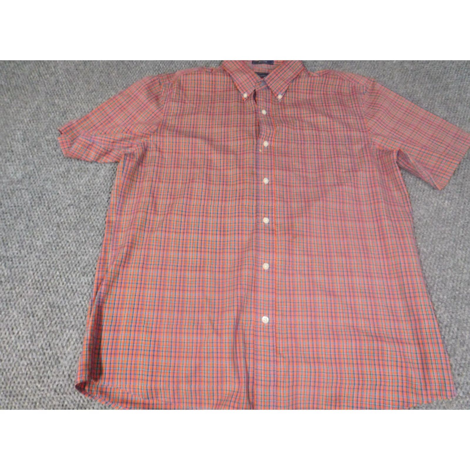 Vintage Saddlebred Shirt Button-Up Plaid Orange Large L Mens Regular Button-Down Collared Short Sleeve Knit Cotton Size US L / EU 52-54 / 3 - 2 Thumbnail