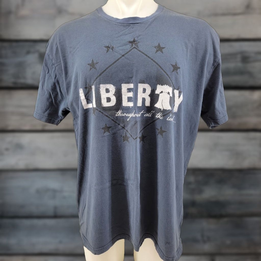 Vintage Grunt Style T Shirt Mens 2XL Blue LIBERTY THROUGHOUT Graphic Army Military Size US XXL / EU 58 / 5 - 1 Thumbnail