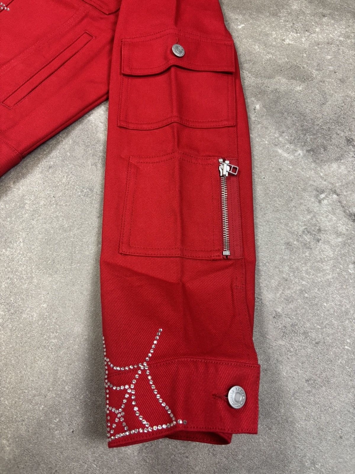 Sp5der Sp5der Web Denim Cropped Trucker Jacket, Red Size US XS / EU 42 / 0 - 6 Thumbnail