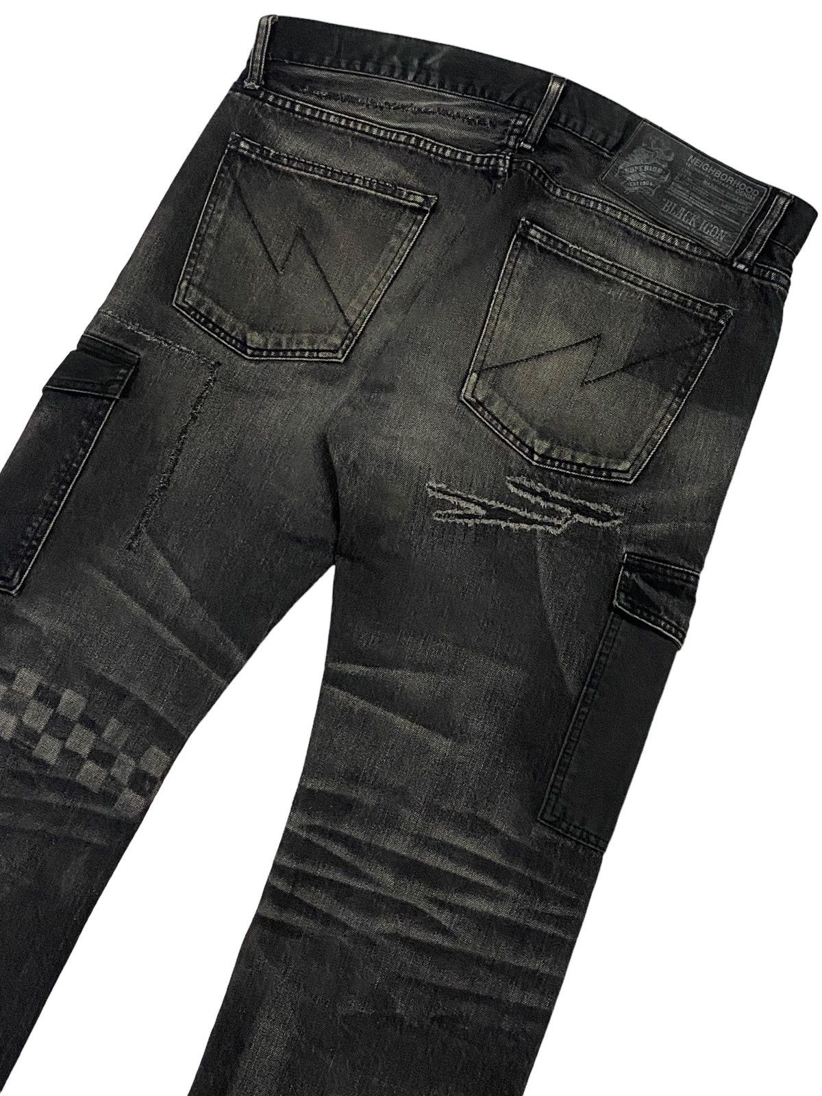 Japanese Brand × Neighborhood Neighborhood Black Icon Distressed Cargo Denim Size US 35 - 19 Thumbnail