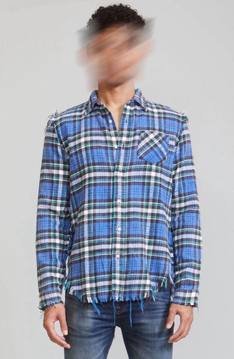 R13 Shredded seam Shirt Blue plaid Small Size US S / EU 44-46 / 1 - 1 Thumbnail