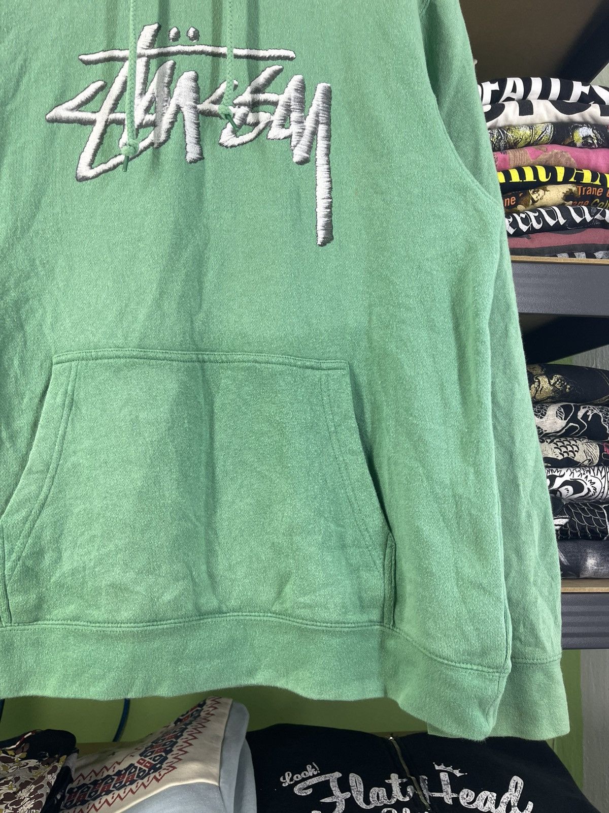 Stussy Vintage Stussy Big Stock Hoodie Pale Dark Green Size US M / EU 48-50 / 2 - 3 Thumbnail