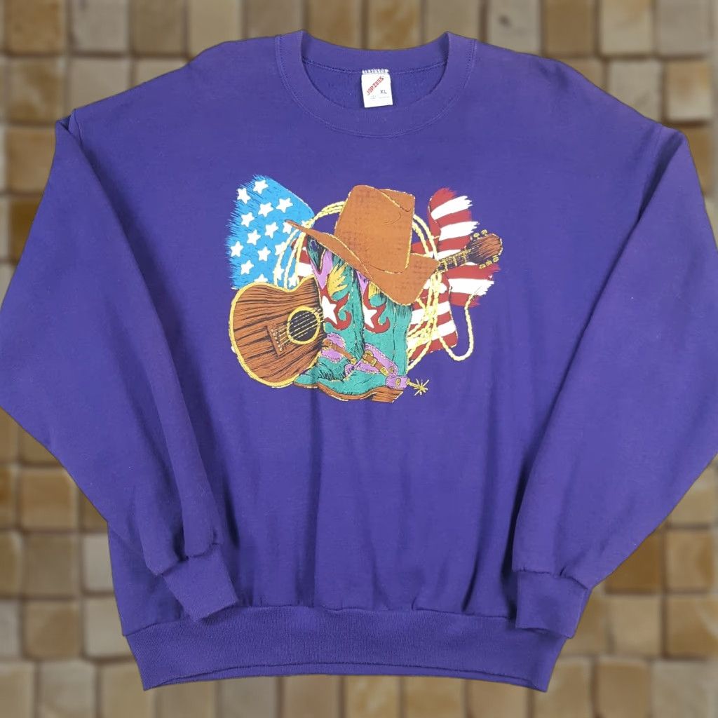 Jerzees VINTAGE Jerzees Sweatshirt 90s Western Cowboy XL Purple Crewneck Pullover Men's Size US XL / EU 56 / 4 - 1 Thumbnail