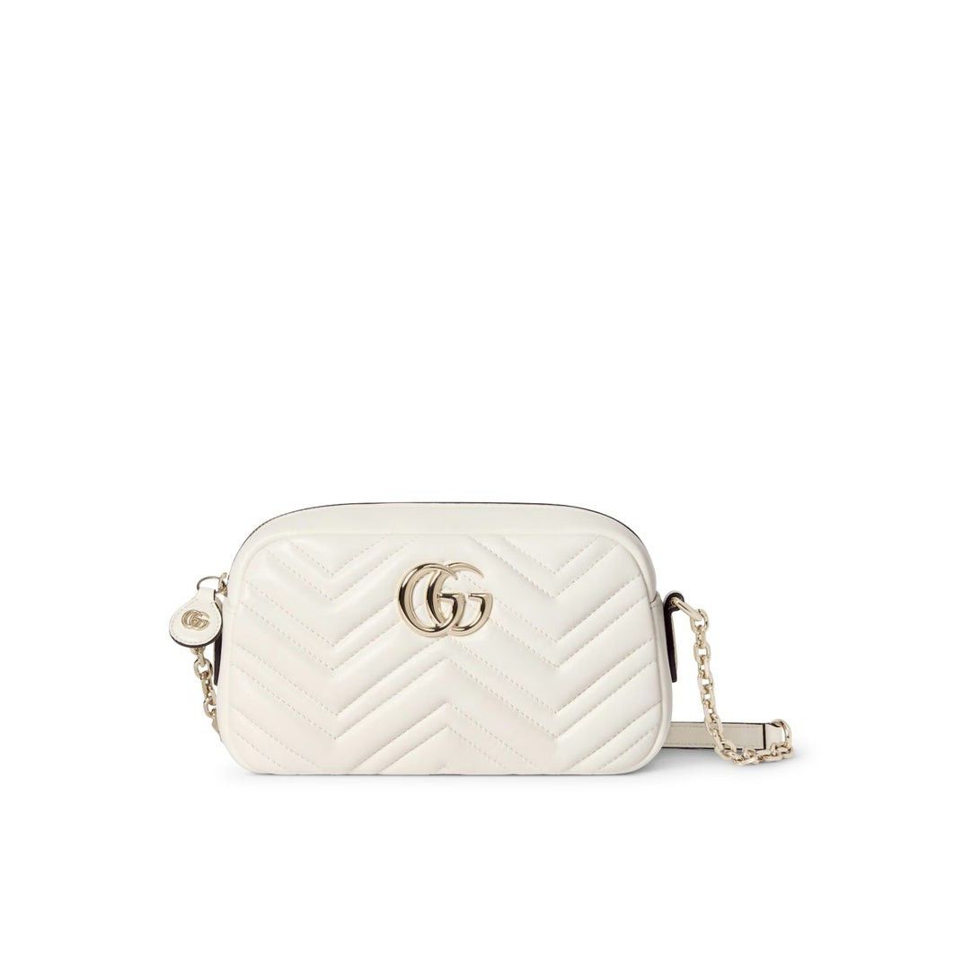 Gucci GG Marmont Small $1950 White Chevron Leather Shoulder, Women's