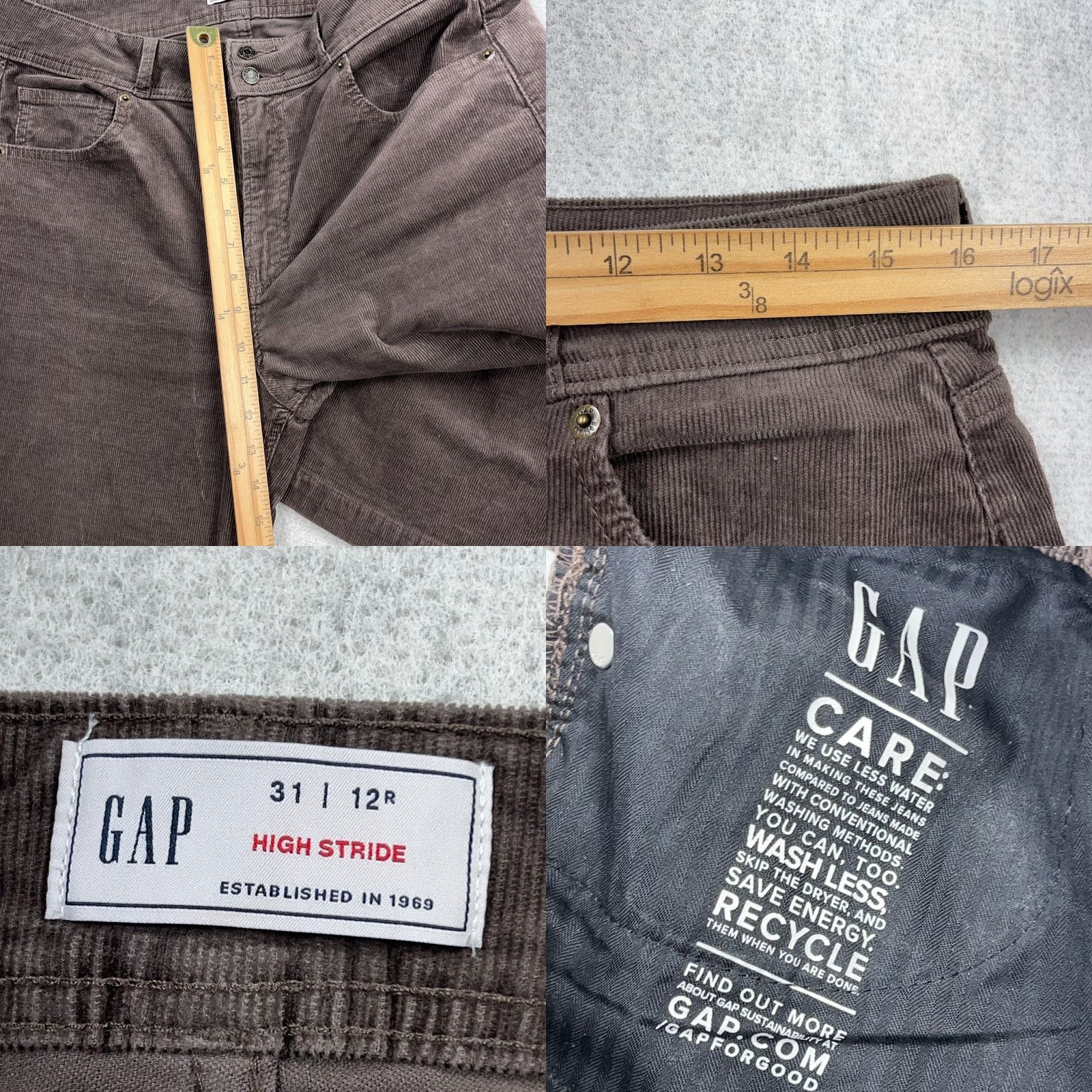 Gap Gap High Stride Jeans Women 31 12 Brown Corduroy Wide-Leg High Rise Pants Baggy Jeans 80s 90s Retro Modern Mens Womens Girls Boys Size 34" / US 12 / IT 48 - 8 Thumbnail