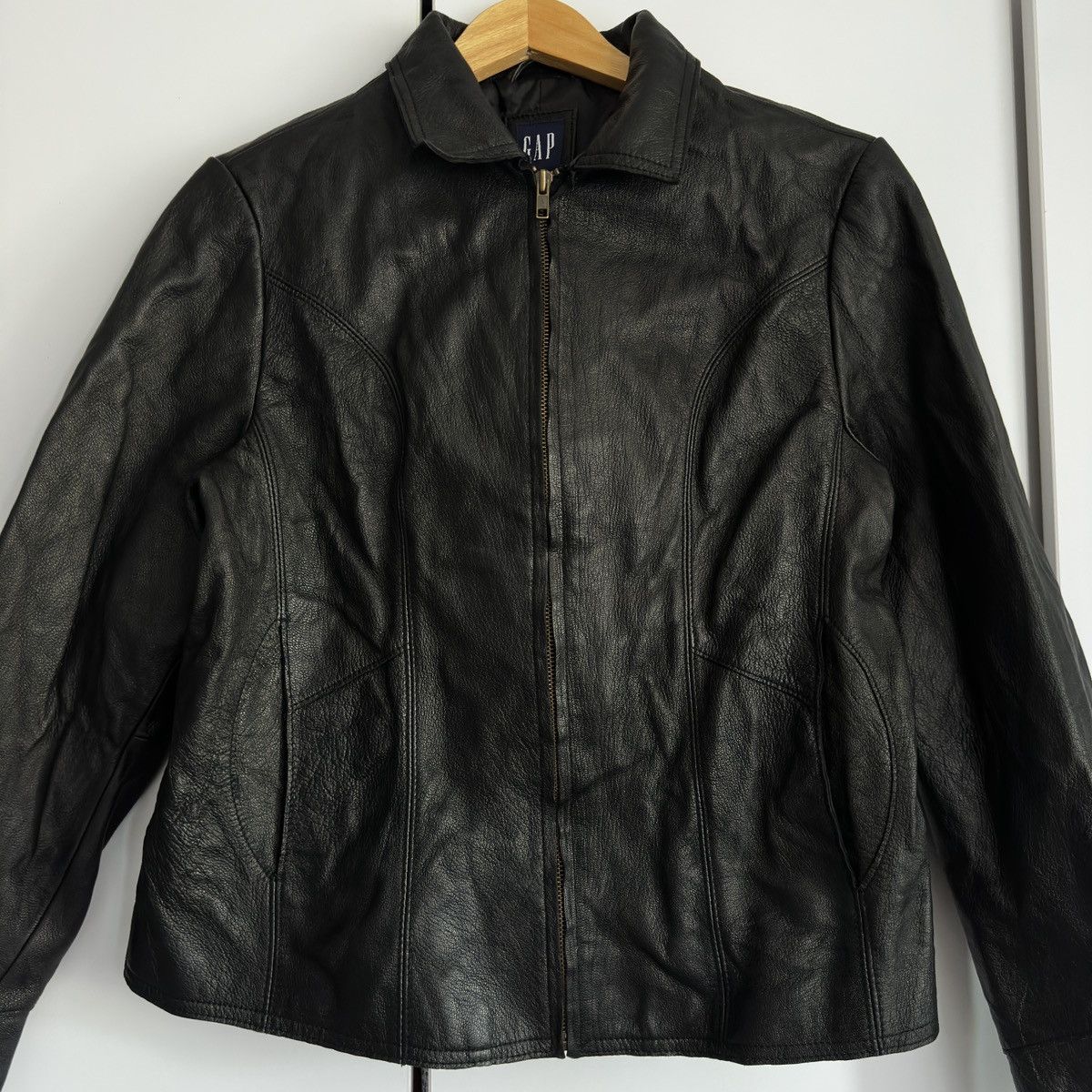 Gap Vintage Fall 2000 GAP Patina Black Leather Trucker Jacket Size L / US 10 / IT 46 - 4 Thumbnail
