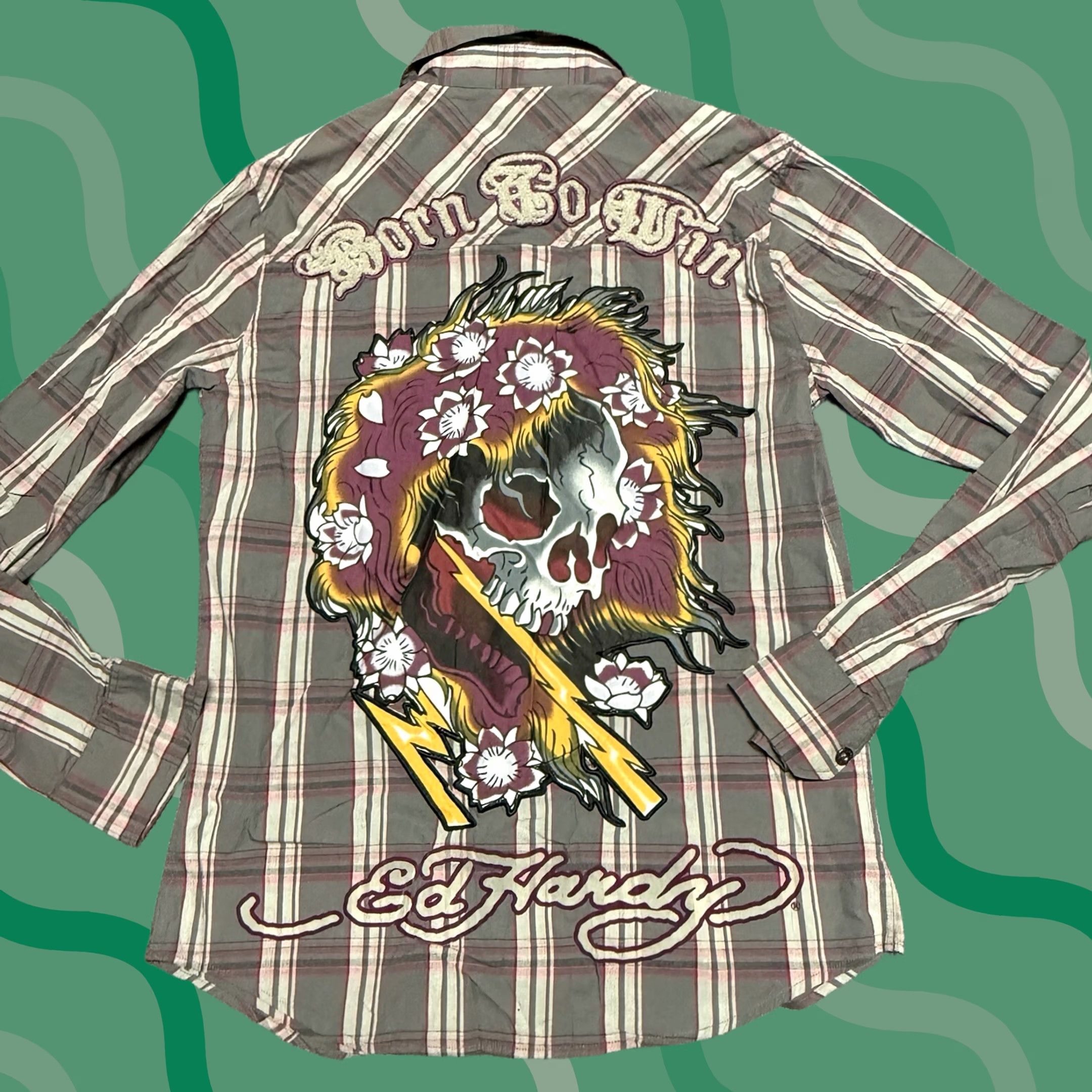 Ed Hardy Ed Hardy Shirt Mens S Gray Red Plaid Skull Born To Sin Christian Audigier NWT Size US S / EU 44-46 / 1 - 1 Thumbnail