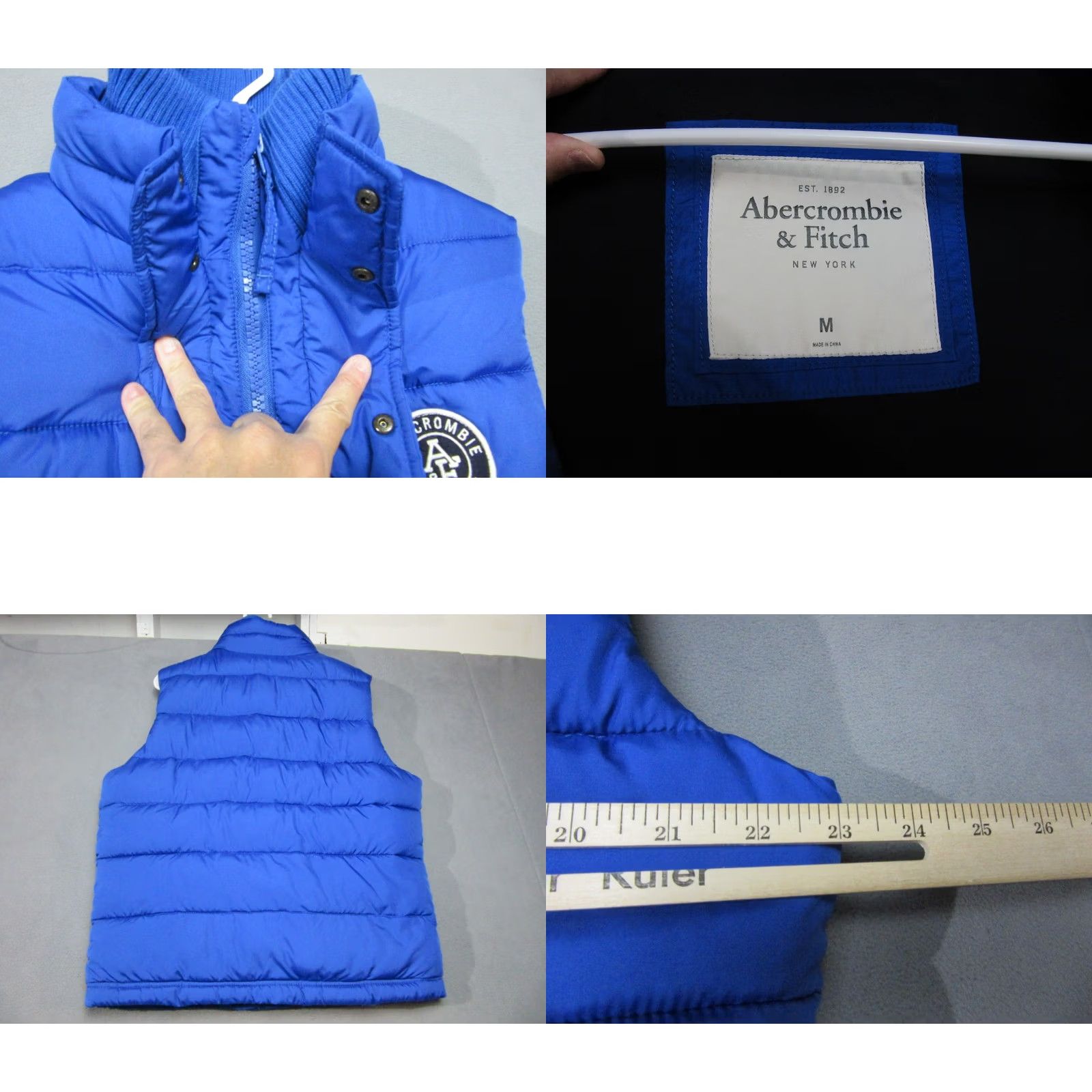 Abercrombie & Fitch Abercrombie & Fitch Vest Mens M Blue Puffer Fleece Lined Mock Neck Zip Size US M / EU 48-50 / 2 - 9 Thumbnail