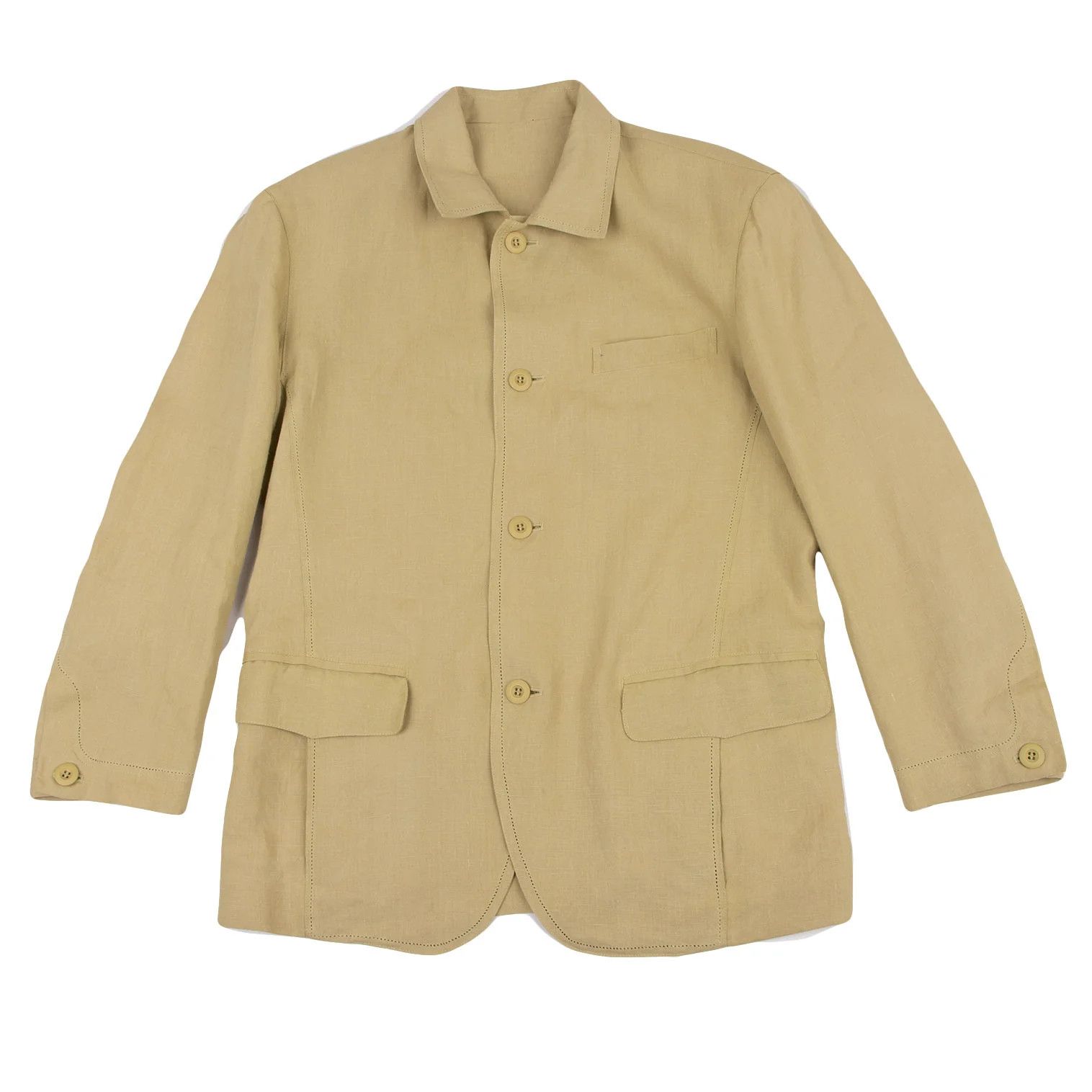 Issey Miyake Linen Punched Stitch Jacket in Beige Size M Size US M / EU 48-50 / 2 - 1 Thumbnail