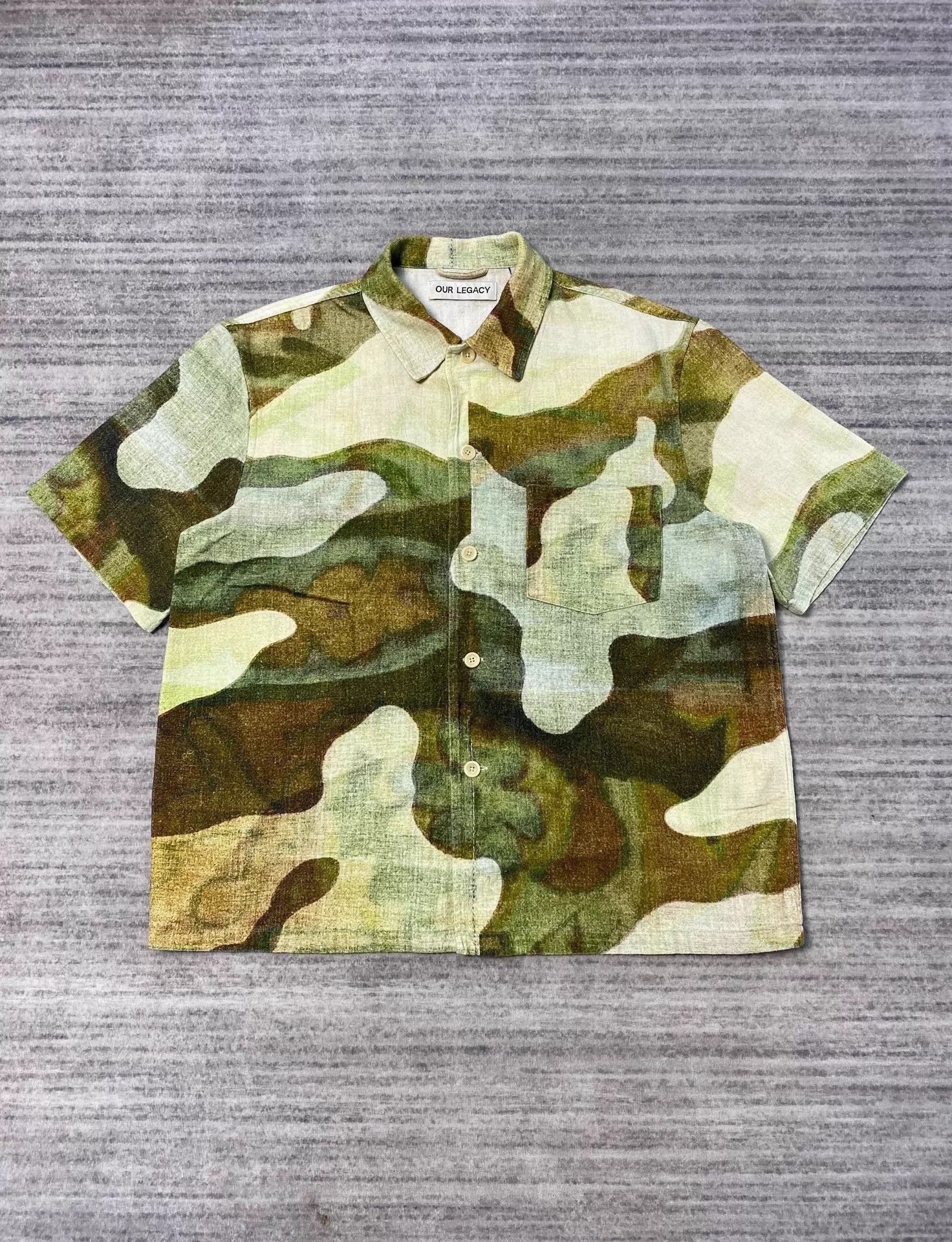 Our Legacy Our Legacy Oil Camo Psy Green Cuban Collar Shirt Size US S / EU 44-46 / 1 - 1 Thumbnail
