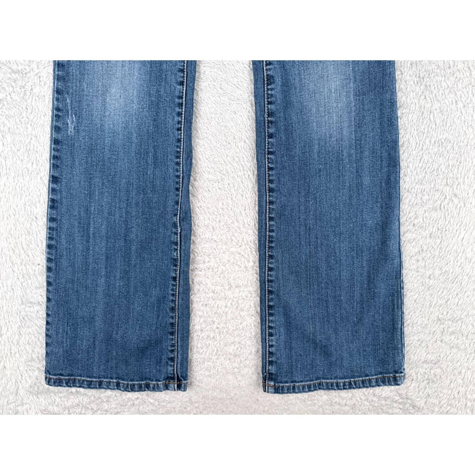 Mossimo Mossimo Jeans Juniors 5 Blue Denim Flared Distressed Cotton Blend 27x31 Size 27" / US 4 / IT 40 - 2 Thumbnail
